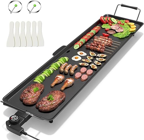 COSTWAY Plancha eléctrica Teppanyaki de 35 pulgadas, placa de cocina antiadherente extra grande para barbacoa de panqueques, parrilla de mesa