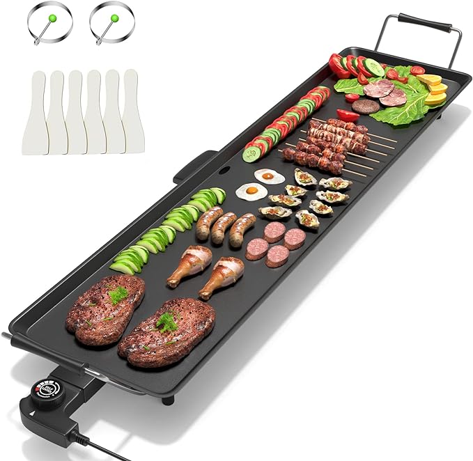 COSTWAY 35" Electric Griddle Teppanyaki Grill, Nonstick Extra Large Cooking Plate for Pancake Barbecue, Indoor Outdoor Table Top Grill with Adjustable Temperature & Drip Tray, 2000W