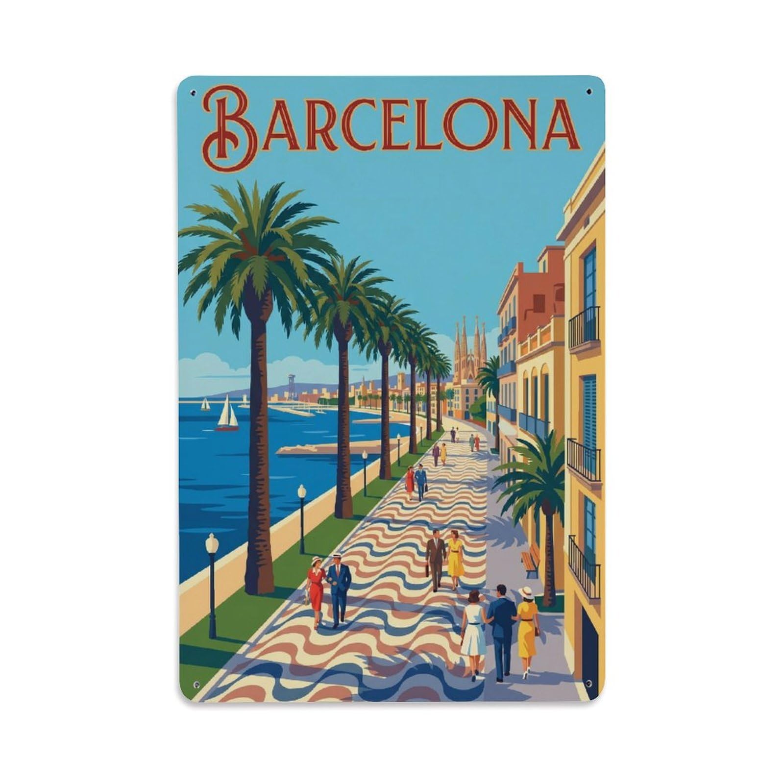 Vintage Travel Esplanade Spain Waterfront Metal Tin Sign