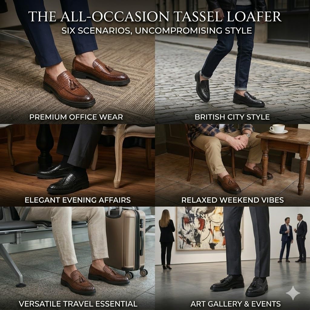 Mocasines con Borlas para Hombre Zapatos de Vestir Piel Sintética PU Cocodrilo Elegantes Casual Negocios