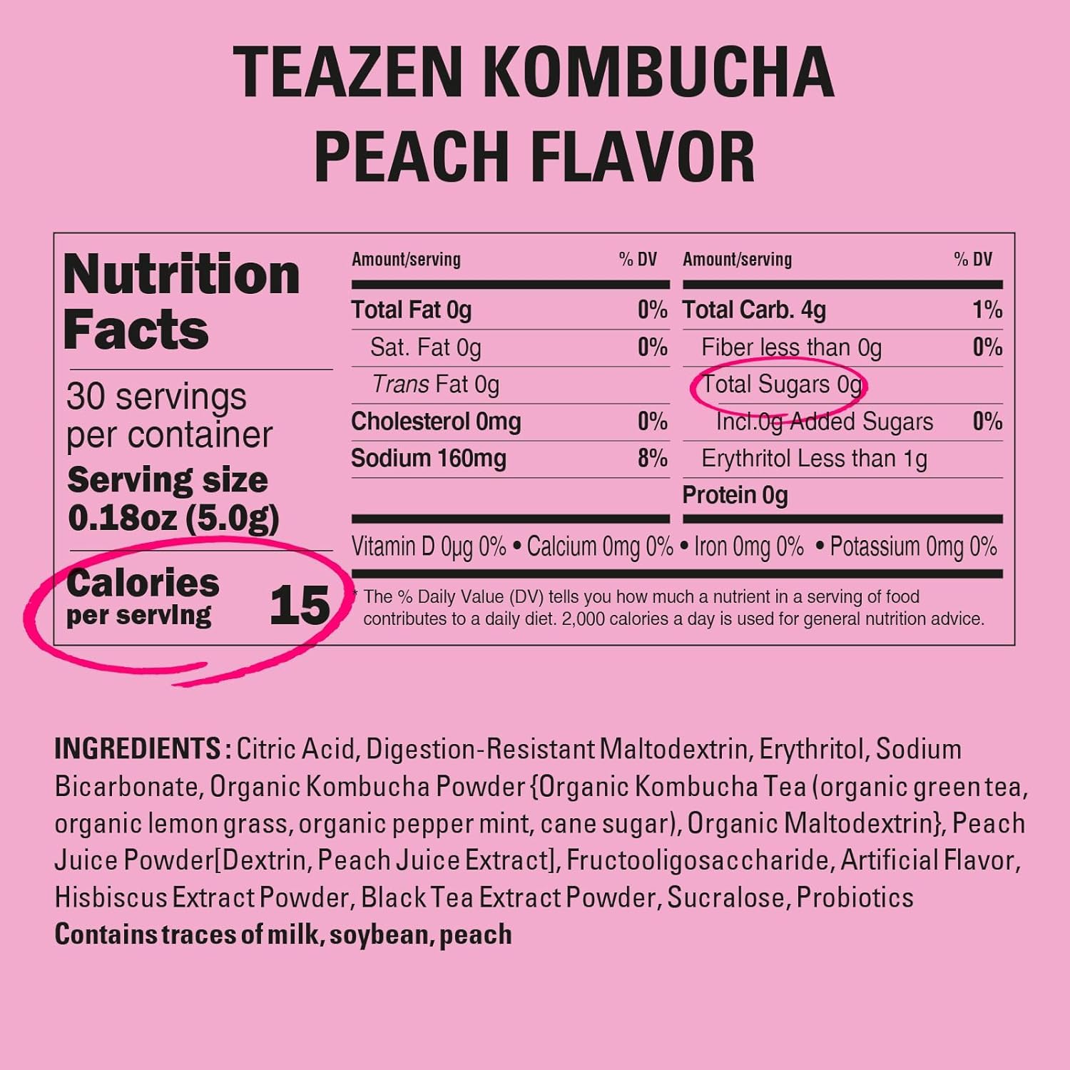 TEAZEN Kombucha Peach Flavor Variety Pack 40 Sticks, Peach Drink Mix 10 Counts & 30 Counts