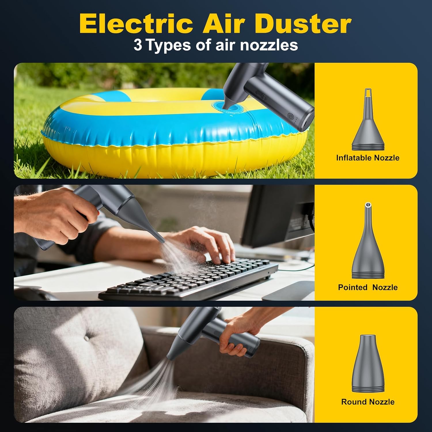 Metal Electric Compressed Air Duster, 300000RPM Brushless Motor with Stepless Speed, Rechargeable Cordless Mini Blower for Computer Keyboard Cleaning, Car Detailing, House and Outdoor Use(Grey) - Image 4