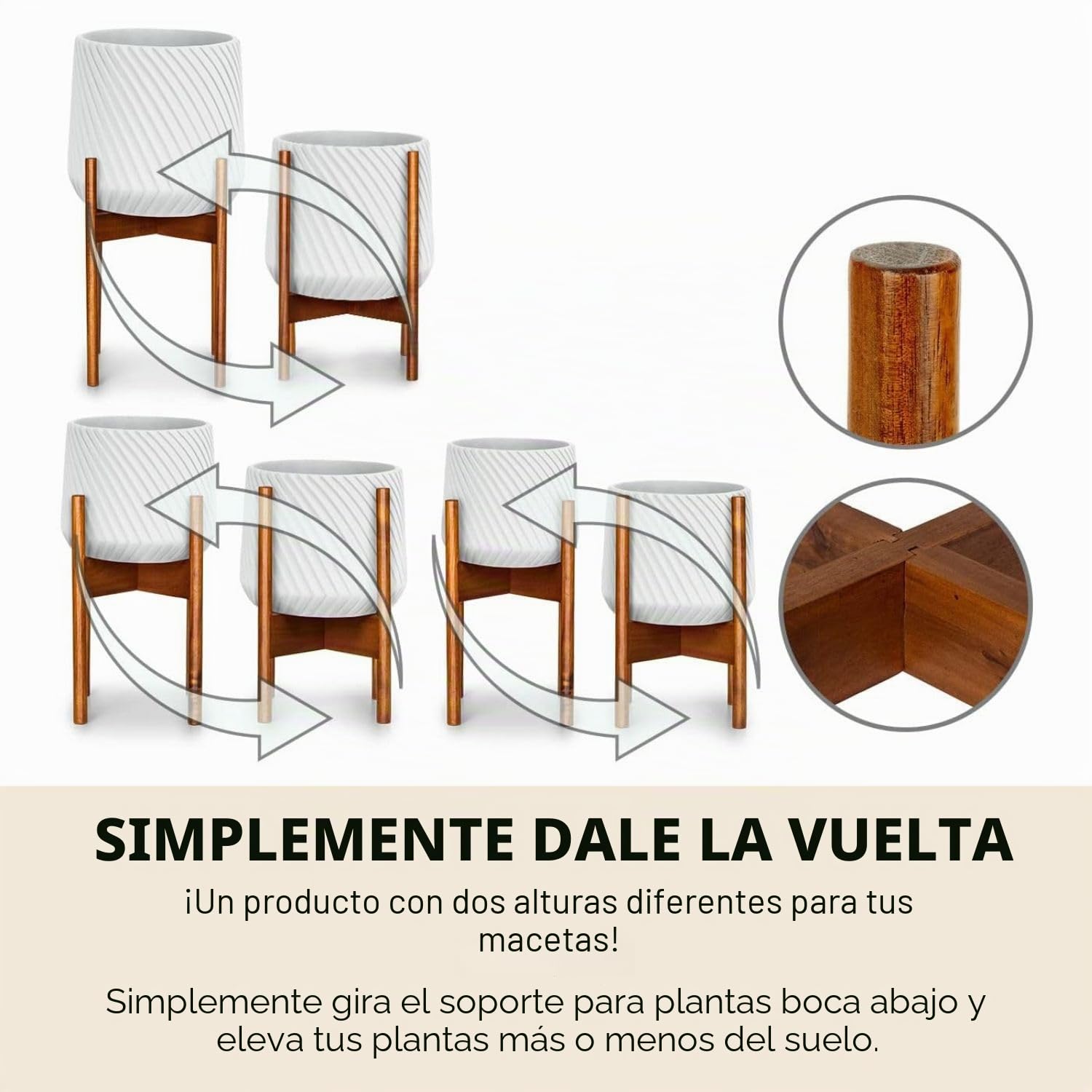Fox & Fern - Soporte moderno para plantas con estilo de mediados de siglo (macetero blanco de cerámica no incluido)