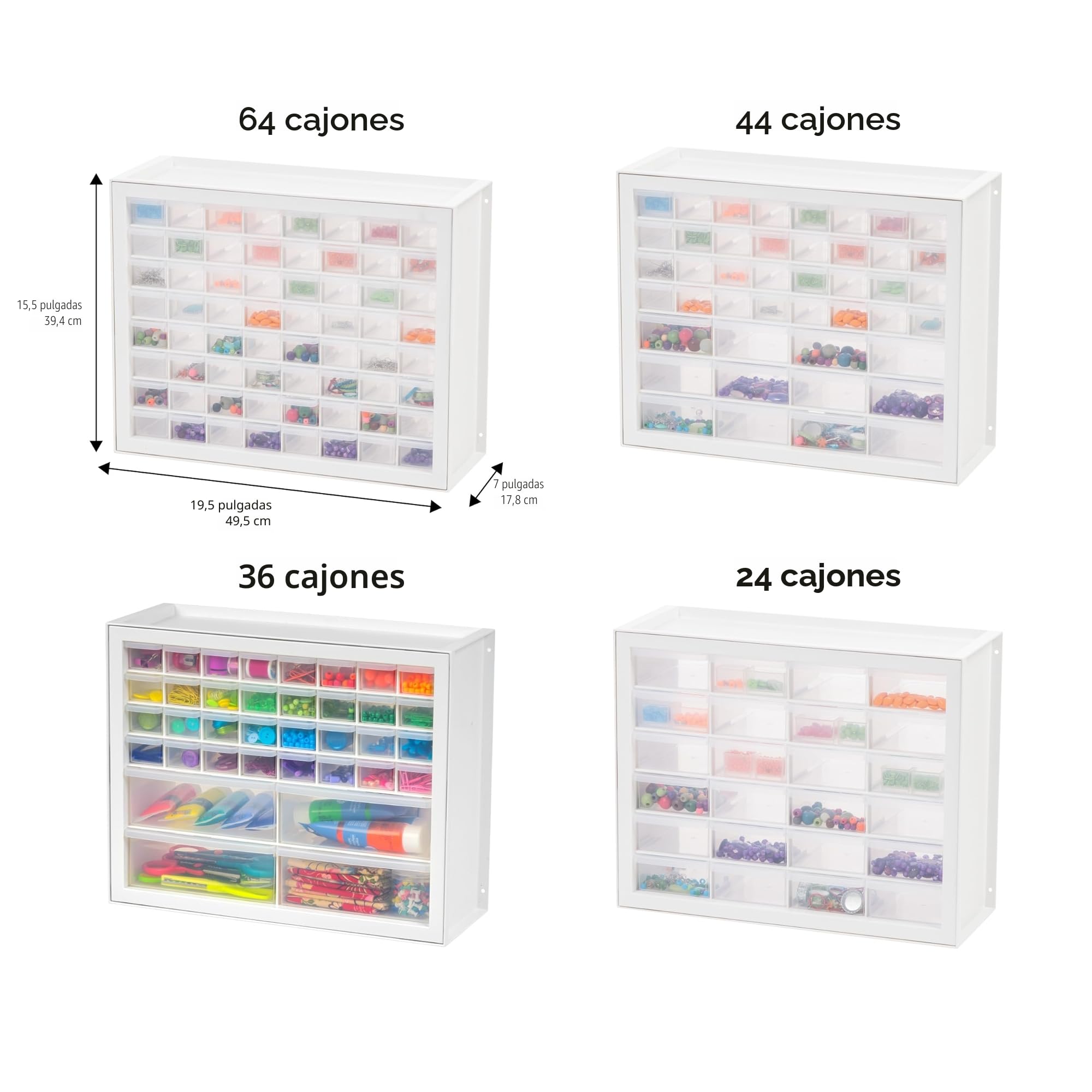 IRIS Armario de almacenamiento apilable con 44 cajones, 49,5 cm de ancho x 17,78 cm de profundidad x 39,5 cm de alto, color blanco, pequeño organizador de ladrillos, caja multiusos para álbumes de