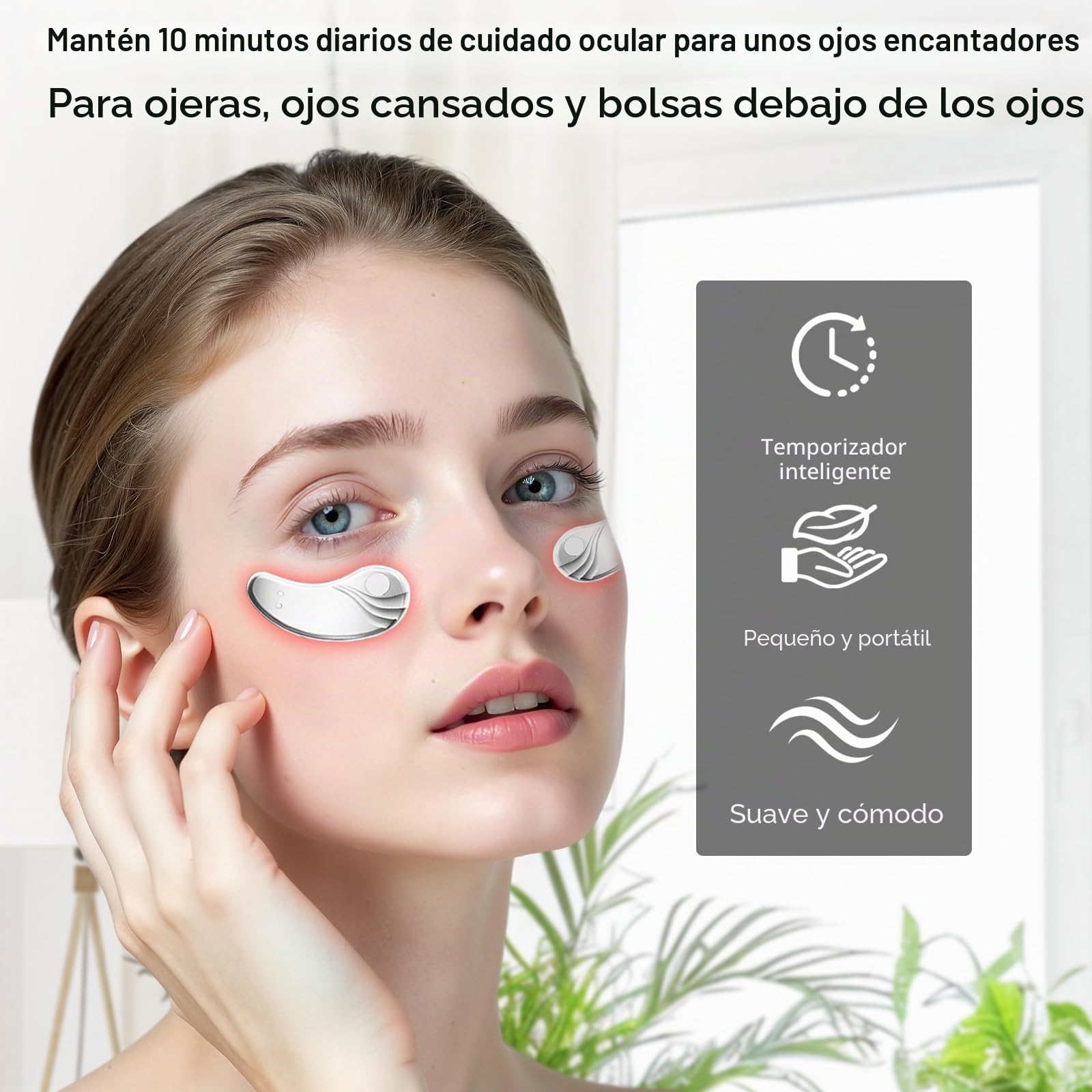 Dispositivo Portátil de Masaje de Ojos con Luz Roja, Dispositivo de Masaje de Ojos Recargable, Parches LED Bajo los Ojos Contra Ojeras, Hinchazón, Arrugas y Rejuvenecimiento de la Piel