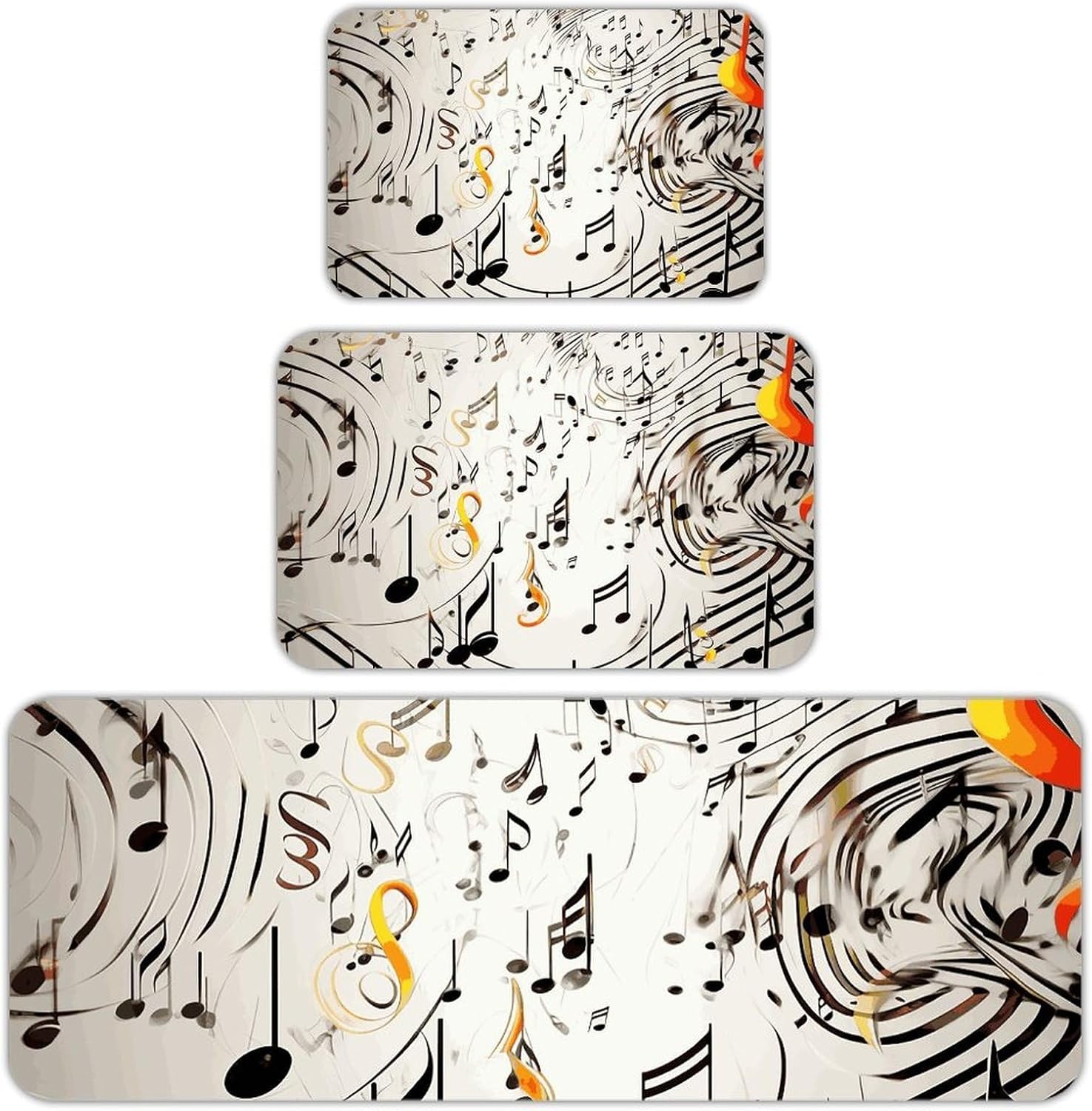 Music Notes Print Kitchen Mats for Floor 3 Pcs Kitchen Rugs