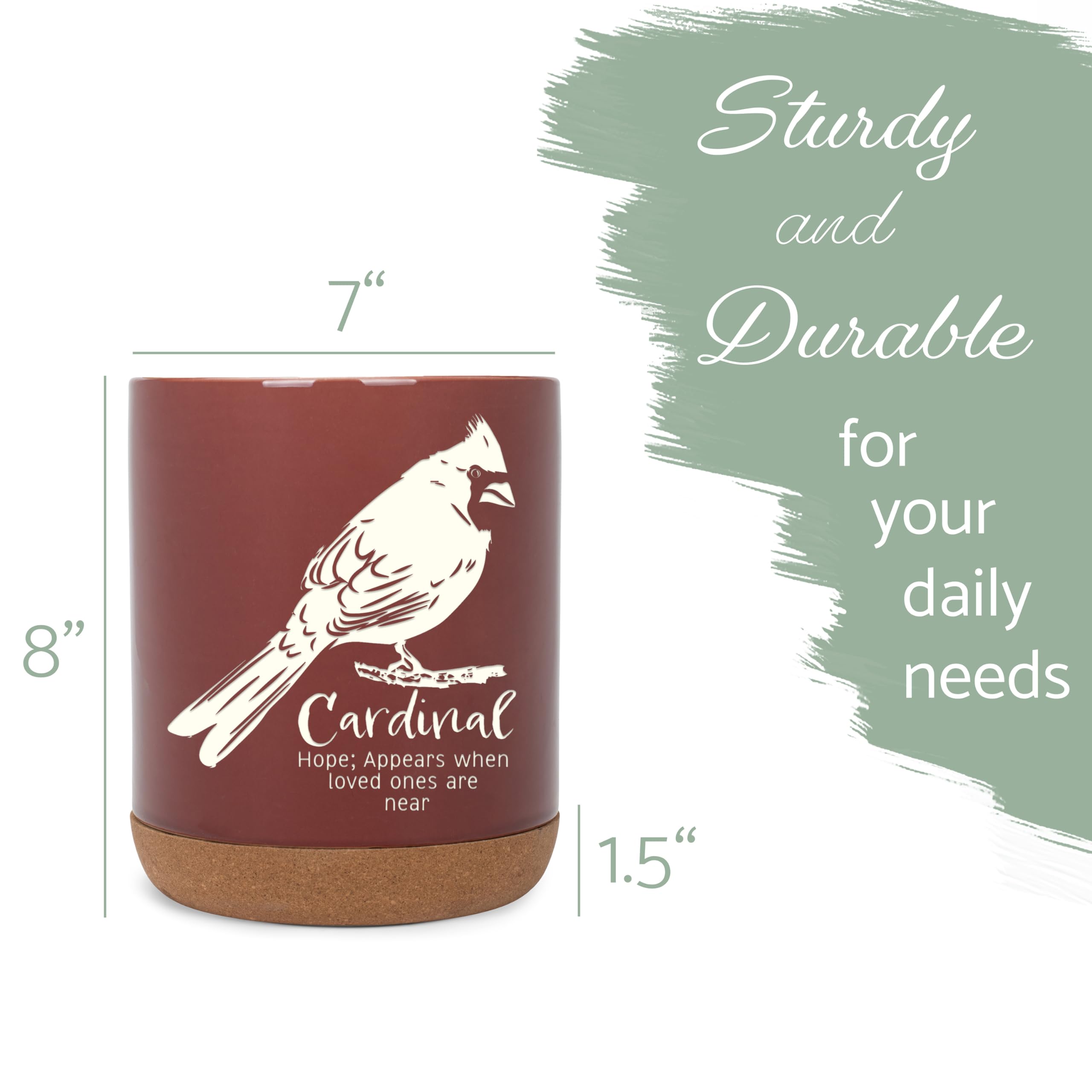 Elanze Designs Cardinal Hope Appears Loved Ones Are Near Bird X-Large Cork Bottom Ceramic Stoneware Utensil Holder, Spatula Caddy, Crock Container, Kitchen Storage Organizer Home Décor, Burgundy Red