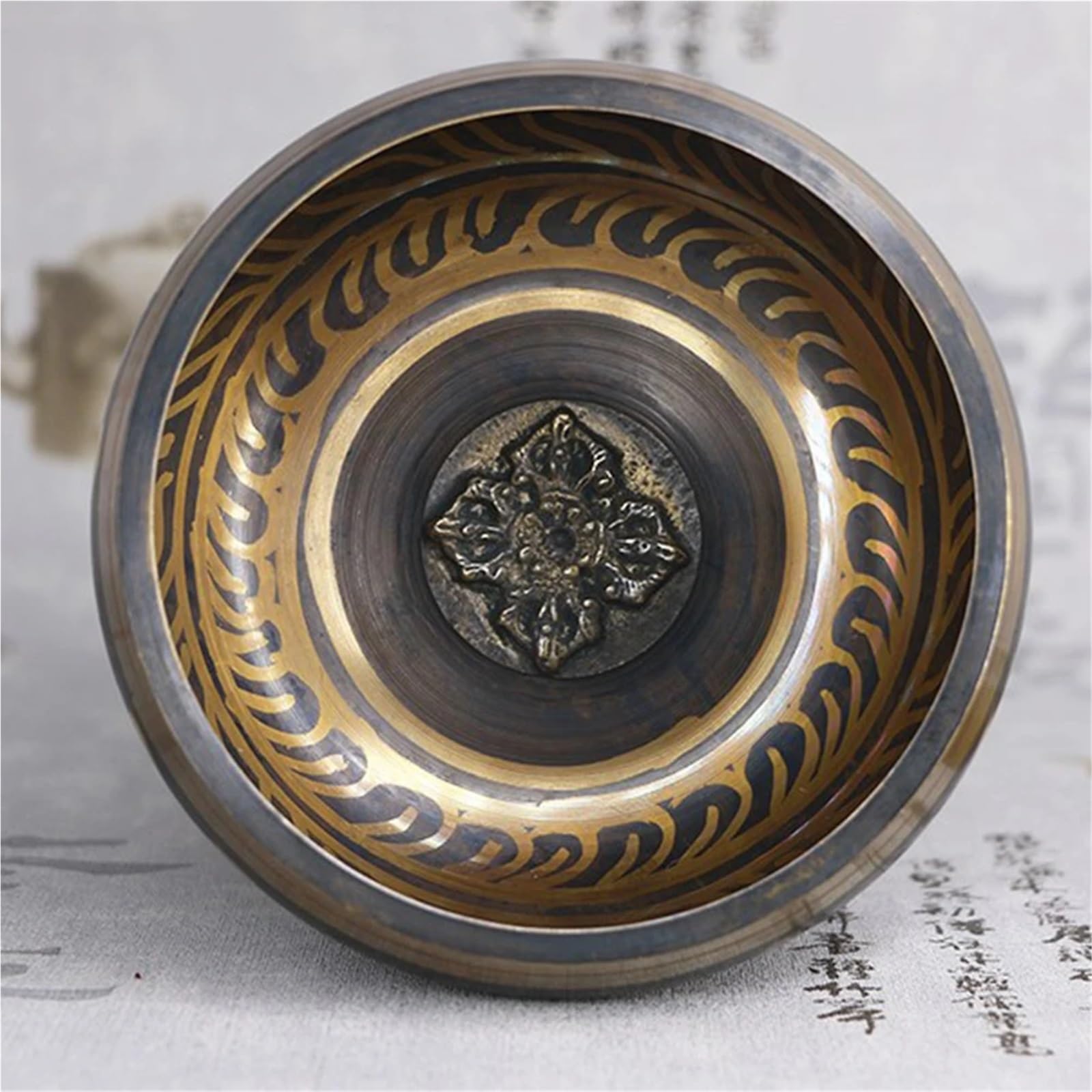 Set di campane tibetane Campana tibetana con percussione, fatta a mano, Buddha, yoga, meditazione, suono, guarigione, ciotola in rame(9.5cm)