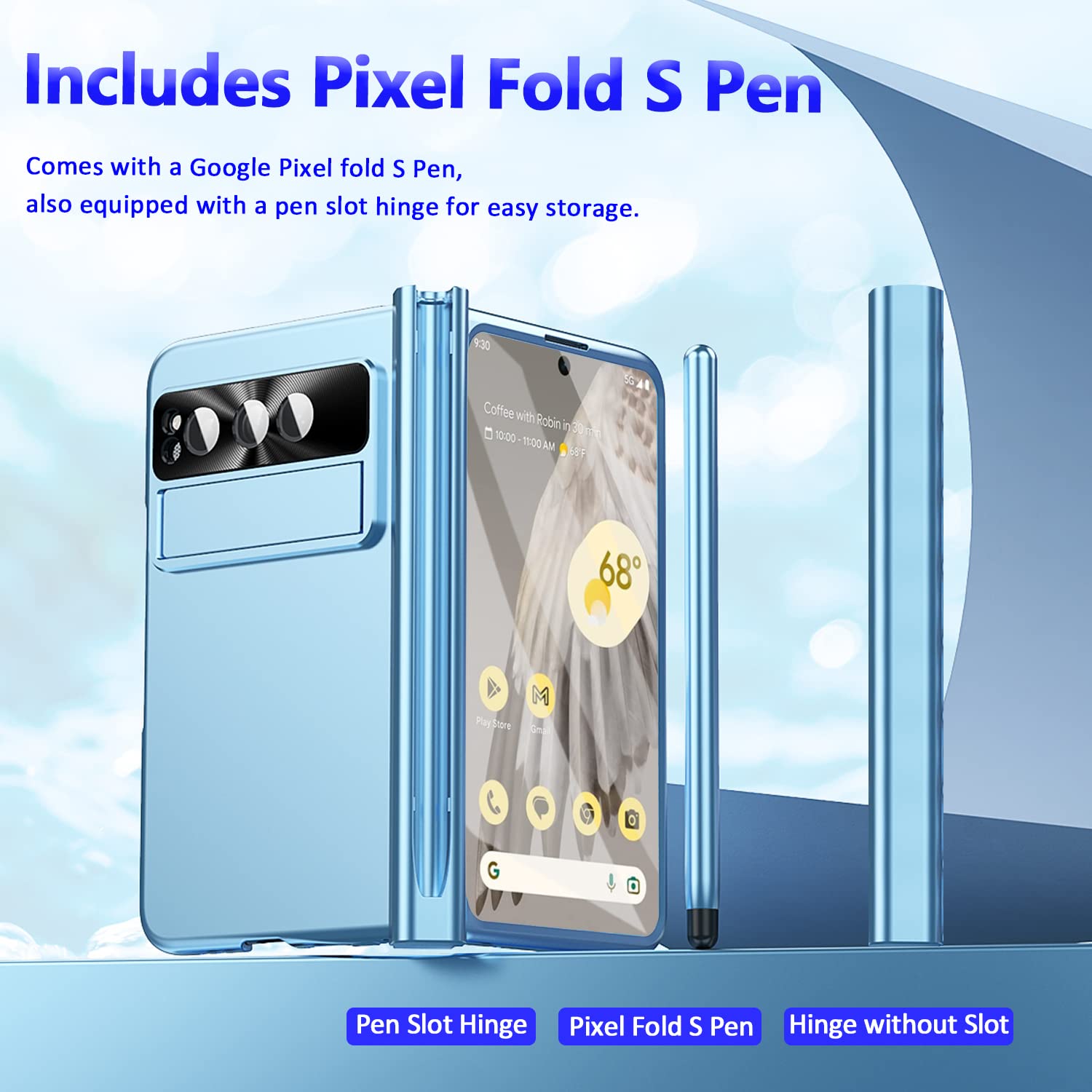 Miimall Custodia Con Cerniera Magnetica Per Google Pixel 9 Pro Fold, Cover Antiurto Con Portacarte E Cavalletto, Nero - 3
