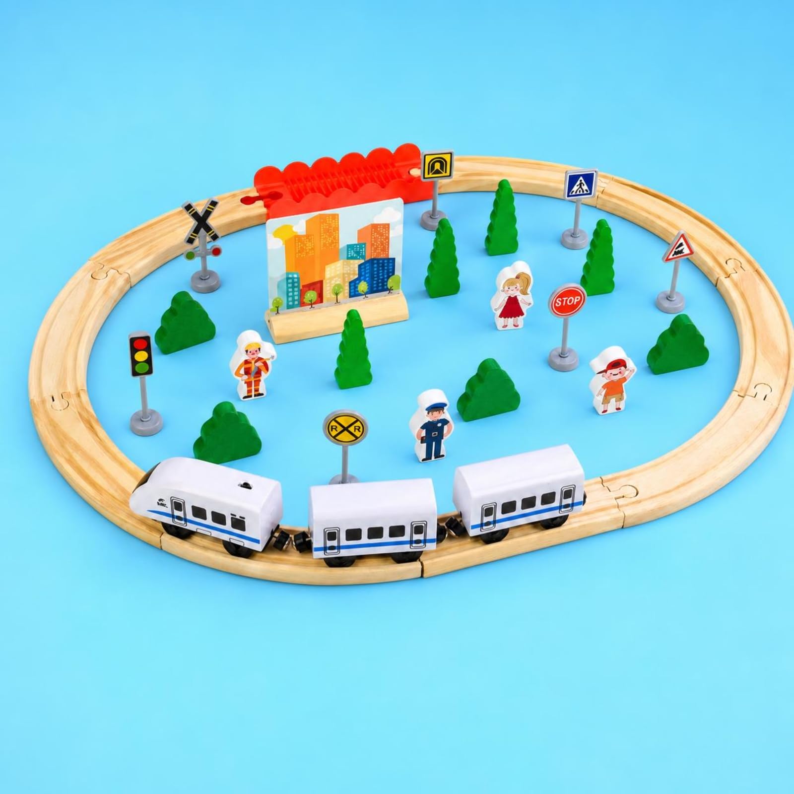 harayaa 35 Pezzi Treno di Pista Binari Giocattolo Elettrico Accessori Alberi Figurine Stimola Narrazione E Costruzione Del Circuito Adatto a Bambini E