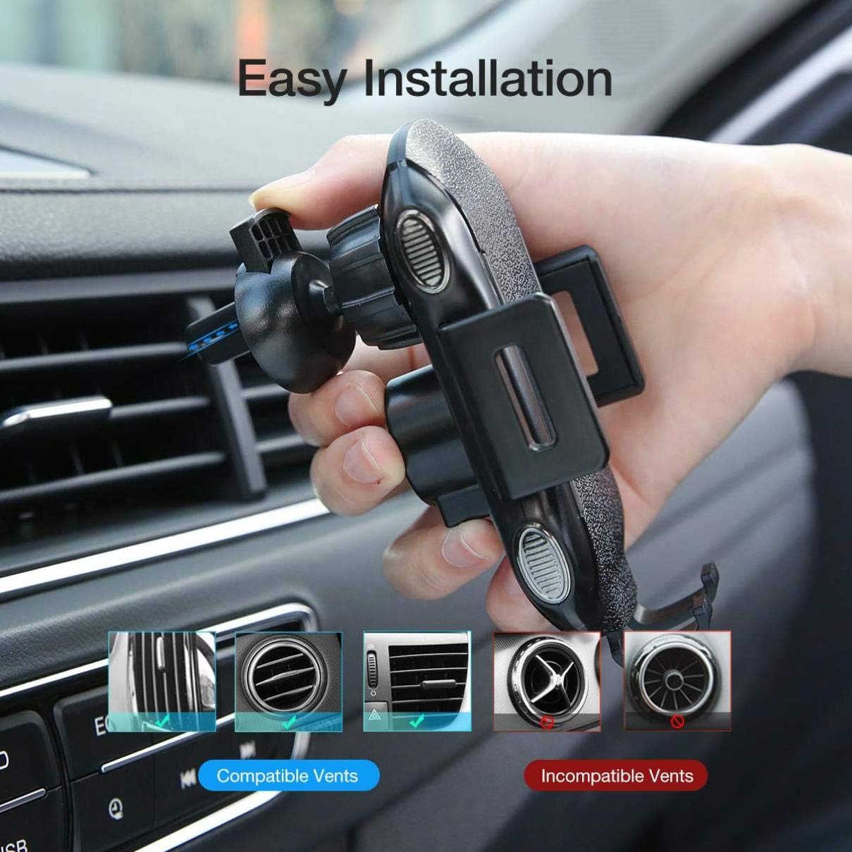 Car Wireless Charger Mount Compatible with LG V40 ThinQ Phone, Air Vent Holder Fast Charge Cradle Dock Auto Sensor 10W and 7.5W AC Louver for V40 ThinQ Model