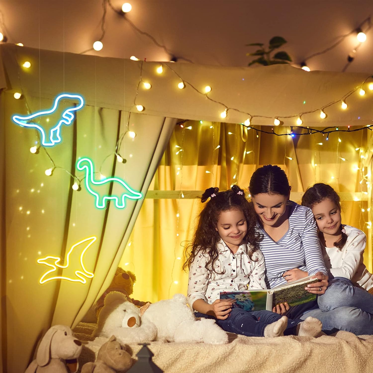 Kingdder 3 Pcs Dinosaur Neon Signs for Boys Room Dinosaur Shaped Neon Light USB Powered Light up Hanging Decor Wall Signs with 6 Hooks for Room Party Bar Decorations 3 Colors