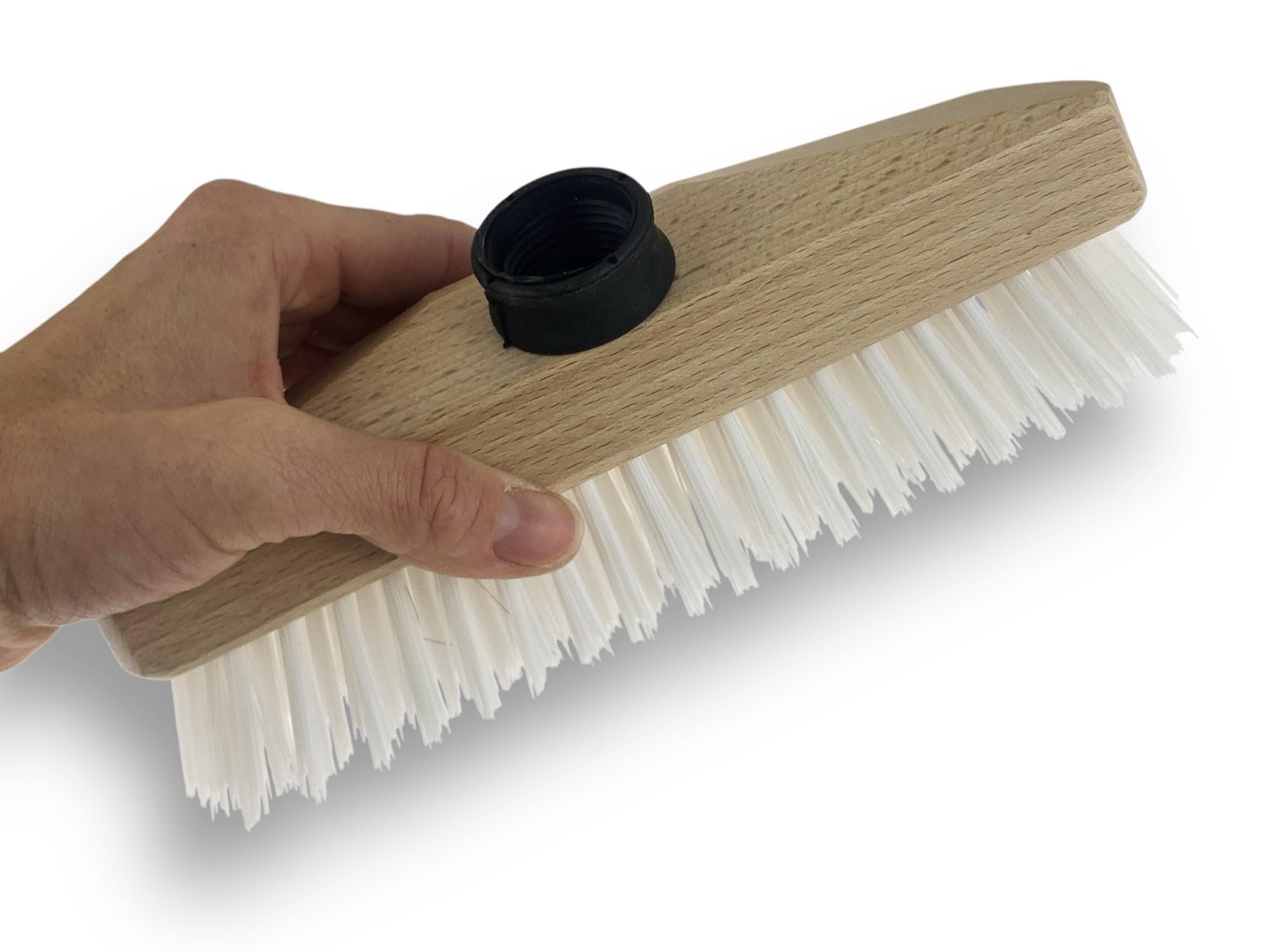 Balai Brosse Lave-Pont Nylon Blanc Haute qualité | Manche Bois 1,25 m | Monture Bois | pour Laver récurer ponts terrasses carrelages sols Tapis | Gamme KAROP'S | Kibros VC126110M