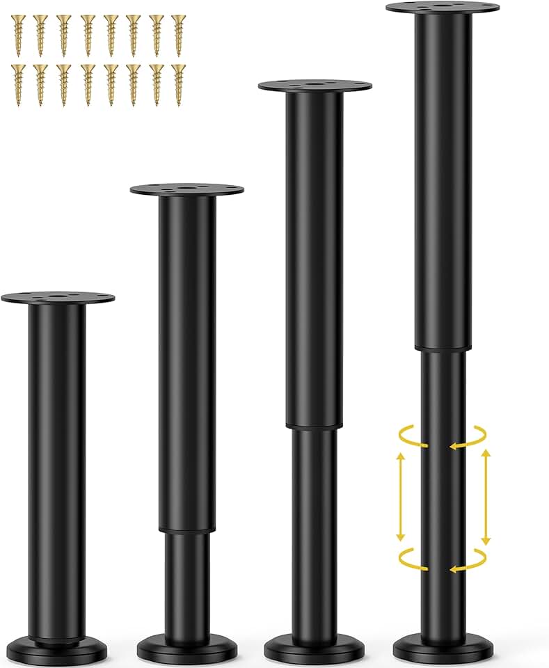 Wlrrcwdttc 4 Pcs Adjustable Bed Center Support Legs 10-17 inch for Bed Frame/Bed Center Slat, Metal Adjustable Furniture Legs for Bed/Cabinet/Sofa/Dresser/Couch/Table,Heavy Duty Bed Replacement Legs
