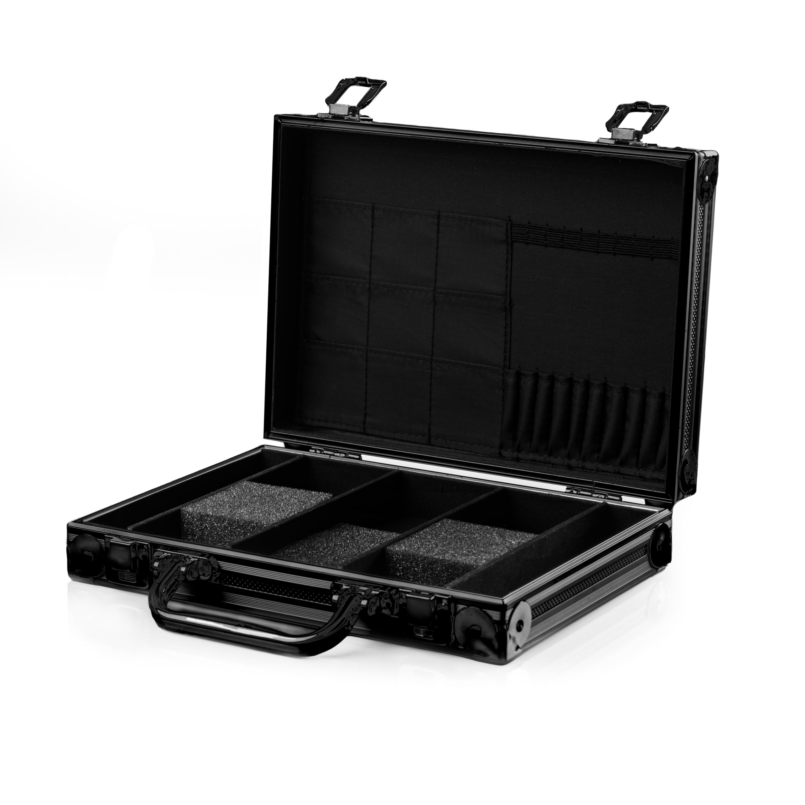 Karella Dartkoffer Alu PAK, großes Profi Dartcase für 4 Satz Darts, Fächer für Zubehör, robust mit Alu-Kantenschutz, in schwarz, Silber und Leopard