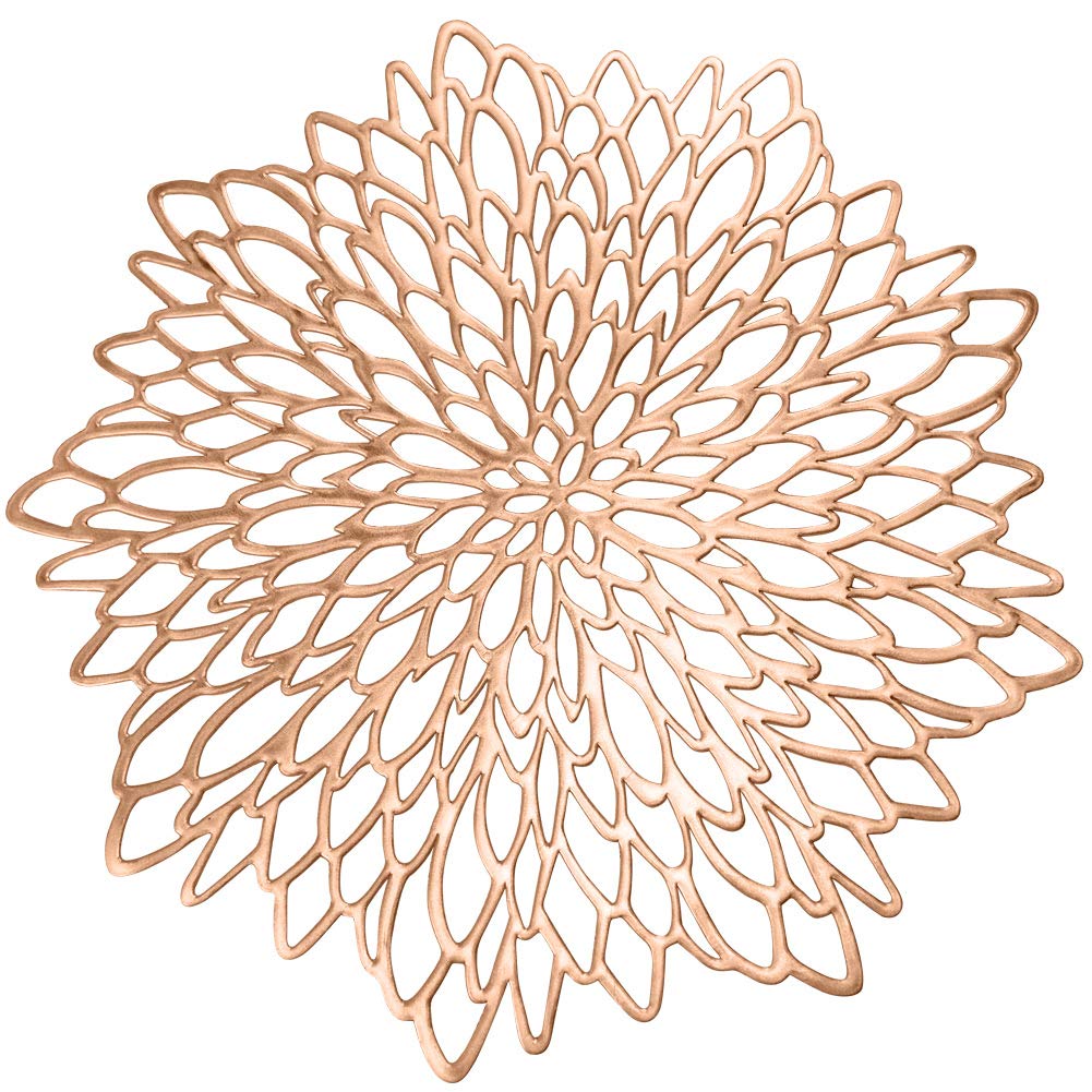 AdasBridal Rose Gold Round Placemats for Dinner Table Set of 6 Hollow-Out Vinyl Place Mats for Kitchen Table Decor Wedding Accent Centerpiece Table Mats