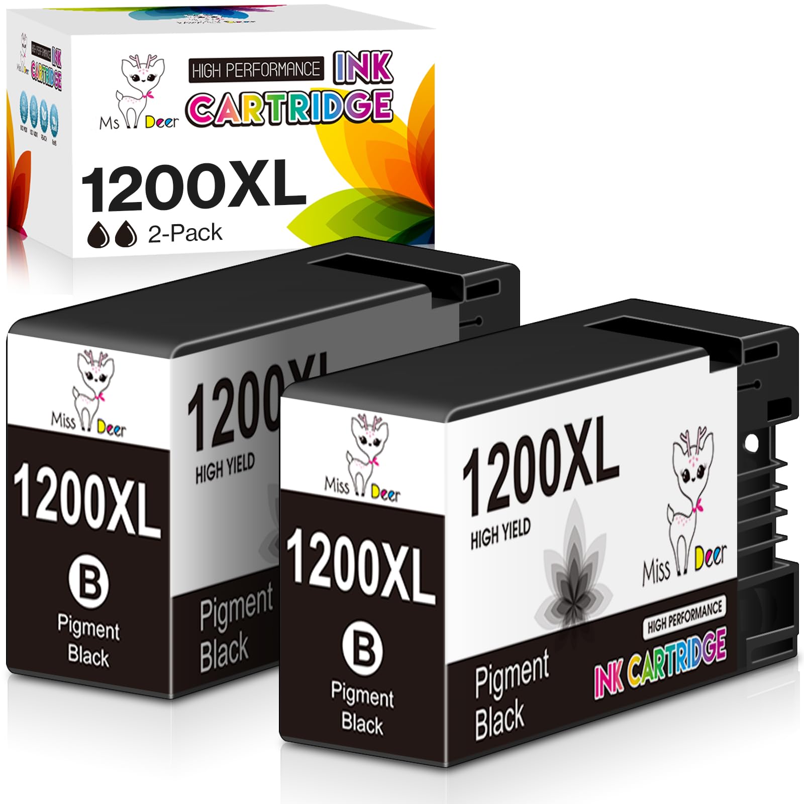 Maxify 1200 Ink Cartridges Black, MS DEER Compatible Replacement for Canon 1200XL PGI-1200 XL PGI1200XL Pigment BK to use with Maxify MB2720 MB2320 MB2020 MB2120 MB2350 MB2050 Printer (2 Black) 2-Pack