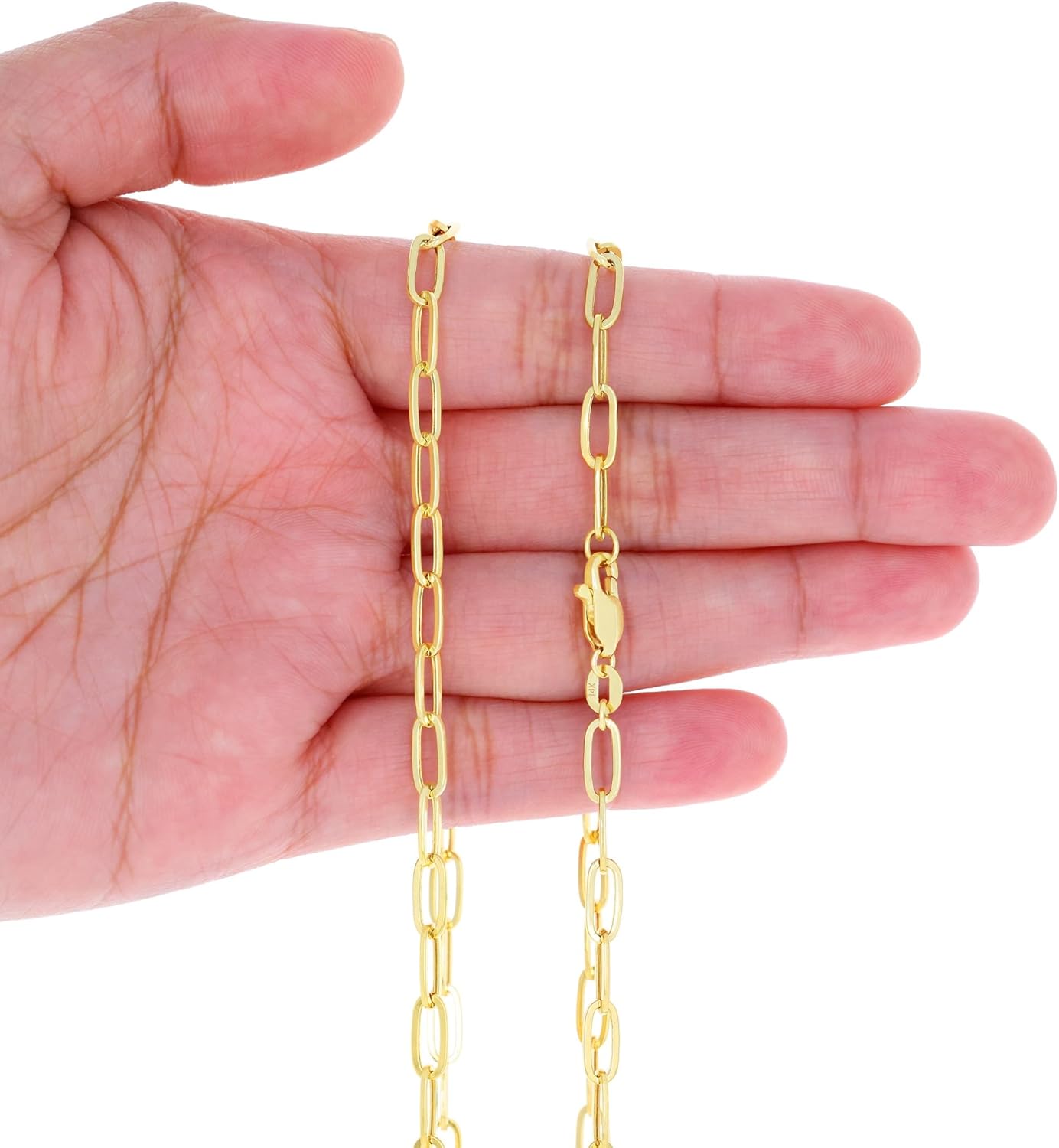 Nuragold 14k Real Yellow Gold Paperclip 4mm Elongated Cable Link Bracelet (7"-8") Italian Jewelry for Men & Women