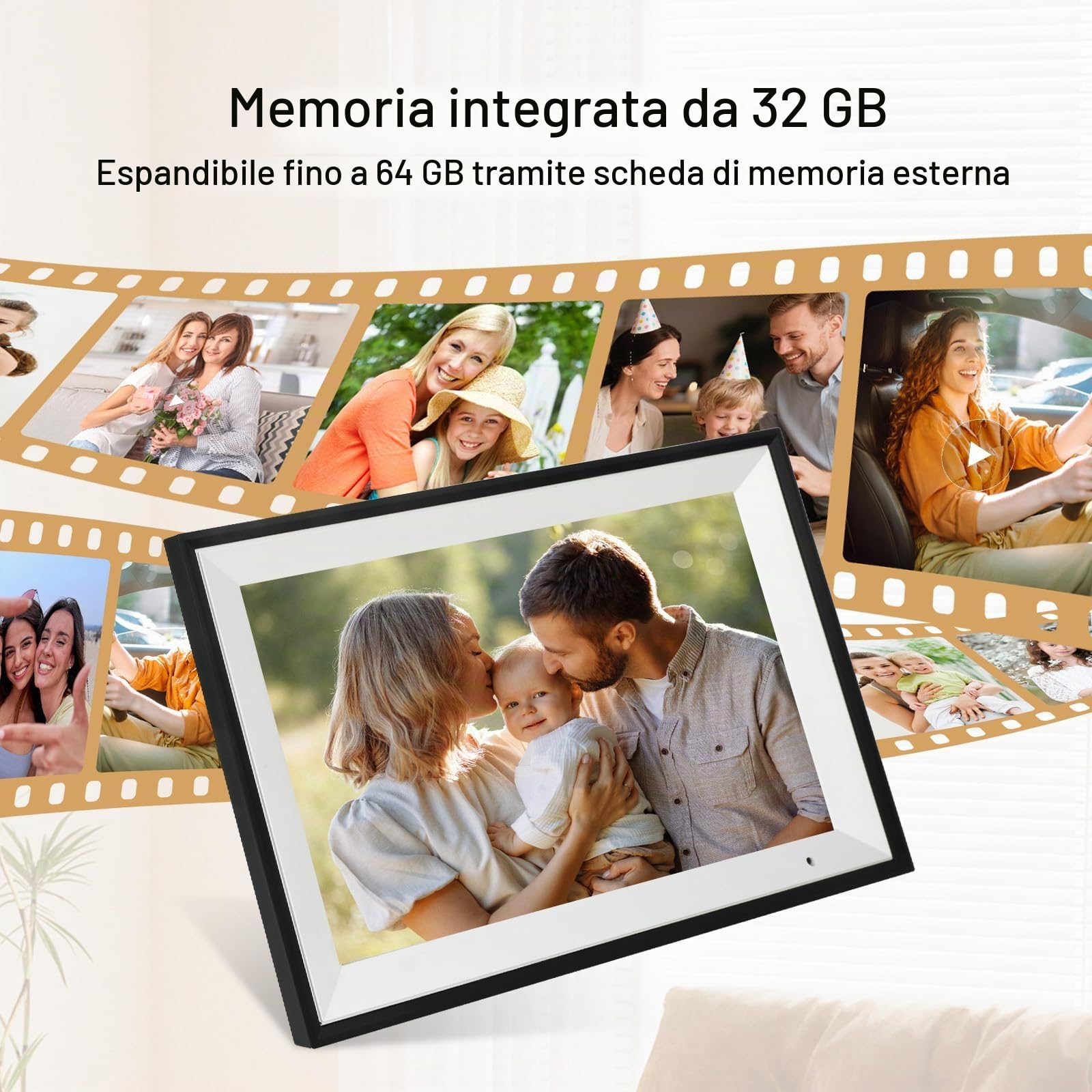 AEEZO Cornice Digitale WiFi 32GB Memory, 1280 * 800 IPS Touchscreen, Sleep Mode, Cornici Digitali, Veloce Caricamento a Distanza di Video e Foto con il Software AiMOR (Nero)