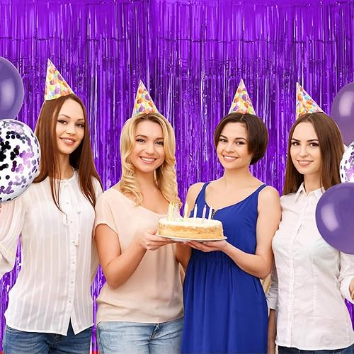 Miniatura 5 de BEISHIDA 2 cortinas de oropel morado claro para puerta, cortinas de oropel para fiesta, telón de fondo de pared con flecos, fondo de pared para