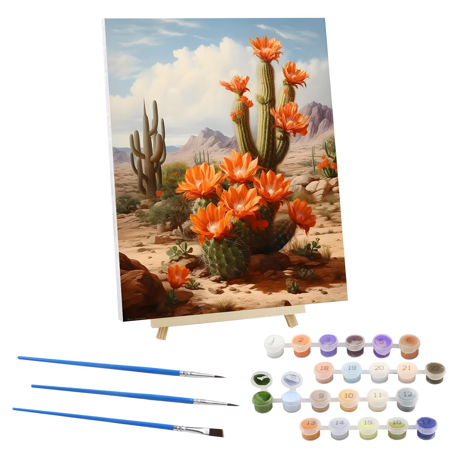 EOBROMD Cactus Paint by Numbers for Adults on Framed Canvas, Flowers Paint by Numbers Kits with Wood Easel, Landscape Oil Acrylic Craft Art Painting Kits for Home Wall Decor 12x16 in