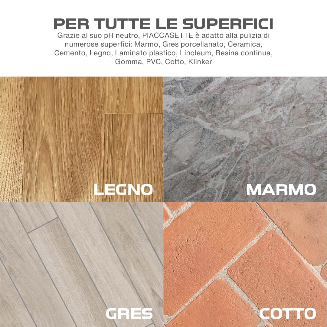 PIACCASETTE - Detergente Neutro Concentrato per Tutte le Superfici – Pulizia Quotidiana Professionale per Pavimenti, Rivestimenti, Legno e Pietra (Rosa, 6 x 1L)