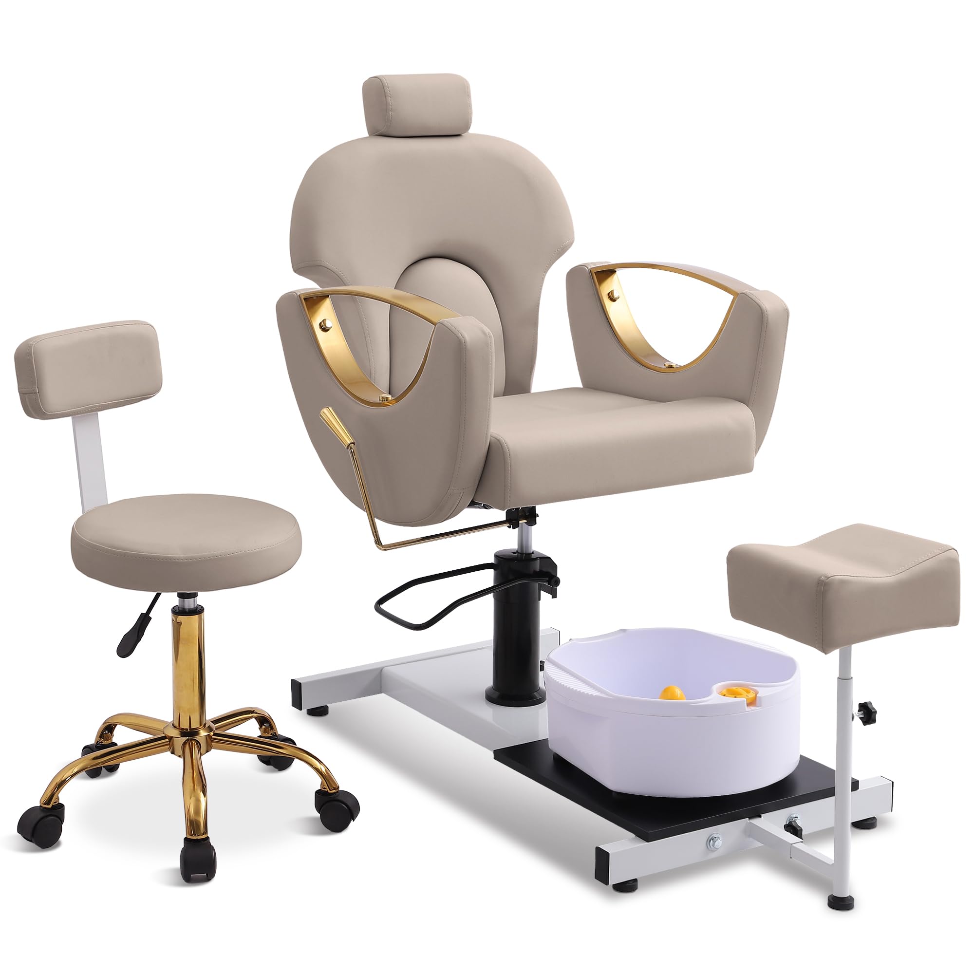 LOUVIXA Pedicure Station No Plumbing, Hydraulic Pedicure Chair for Nail Tech, Height Adjustable Reclining Pedicure Station Unit, 360 Degree Swivel