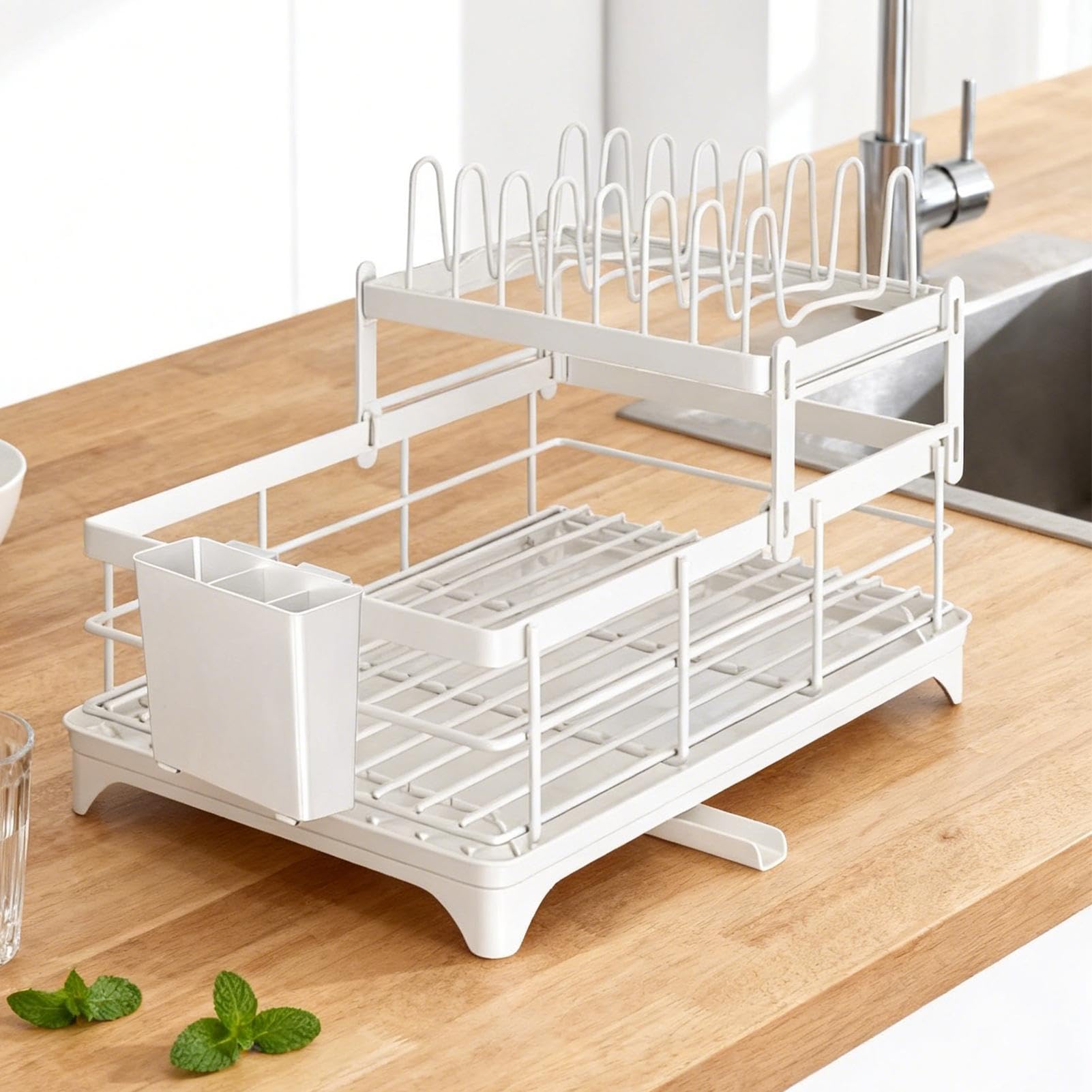 Abtropfgestell für Küchenarbeitsplatte | Abtropfgestell mit 2 Ebenen mit Deckelhalter - Tellerhalter mit großer Kapazität - für Küche Haus Restaurant Hotel Wohnung Wohnmobil Camping Schließfächer