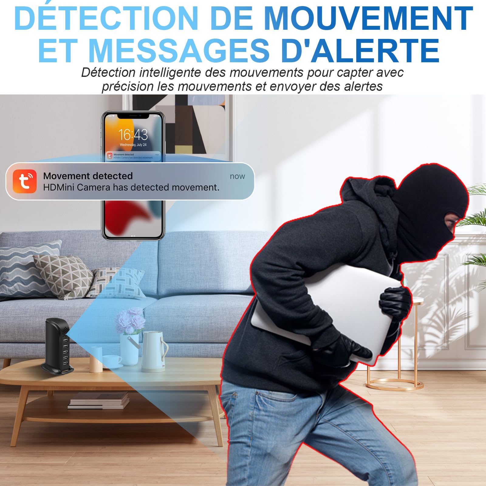 Caméra Espion WiFi 5G, Camera Cachée sans Fil, Mini Camera Espion a Distance Discrete 1080P HD Détection de Mouvement Micro Caméra de Surveillance Tuya APP Contrôle