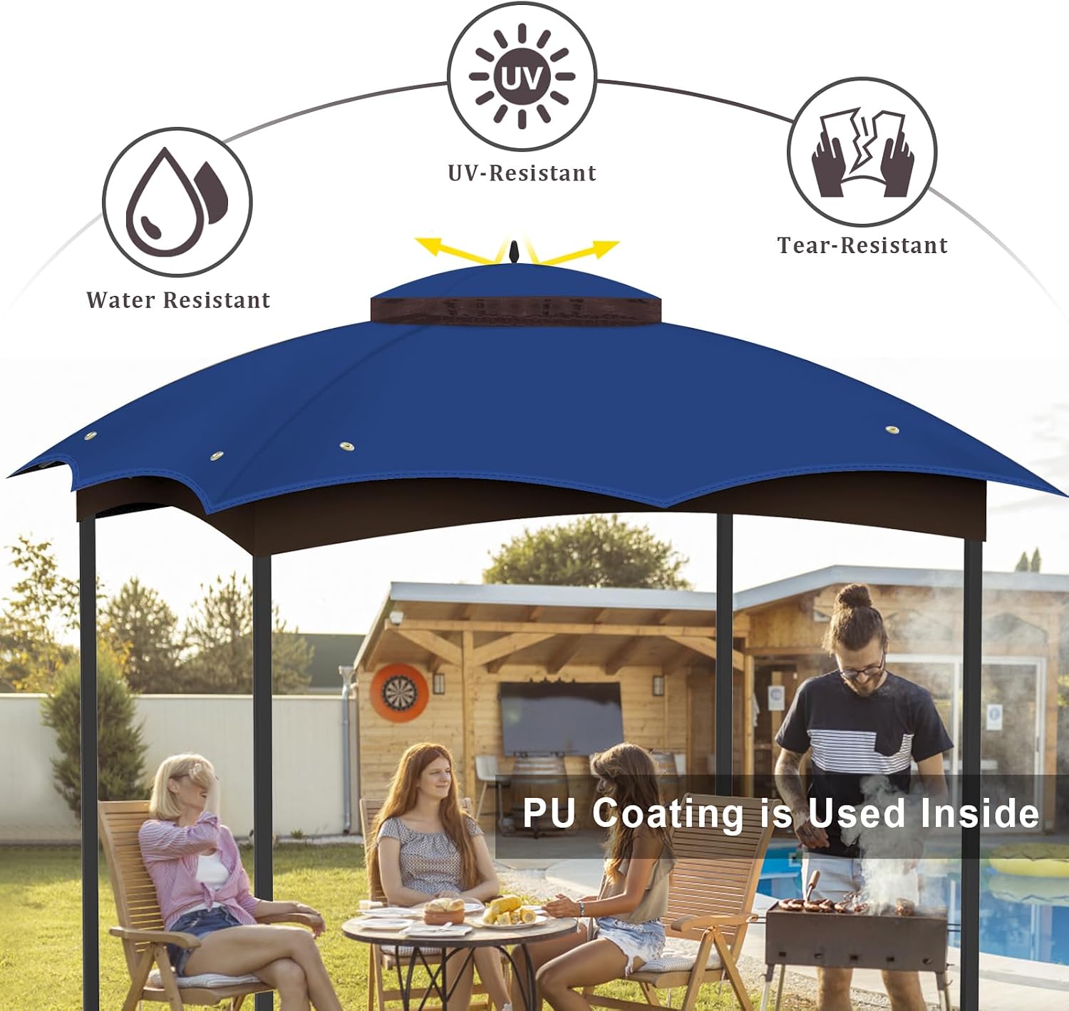 10x12 gazebo canopy replacement top cover, double tiered waterproof canopy roof for lowe's allen roth gazebo #gf-12s004b-1(blue) blue 10x12