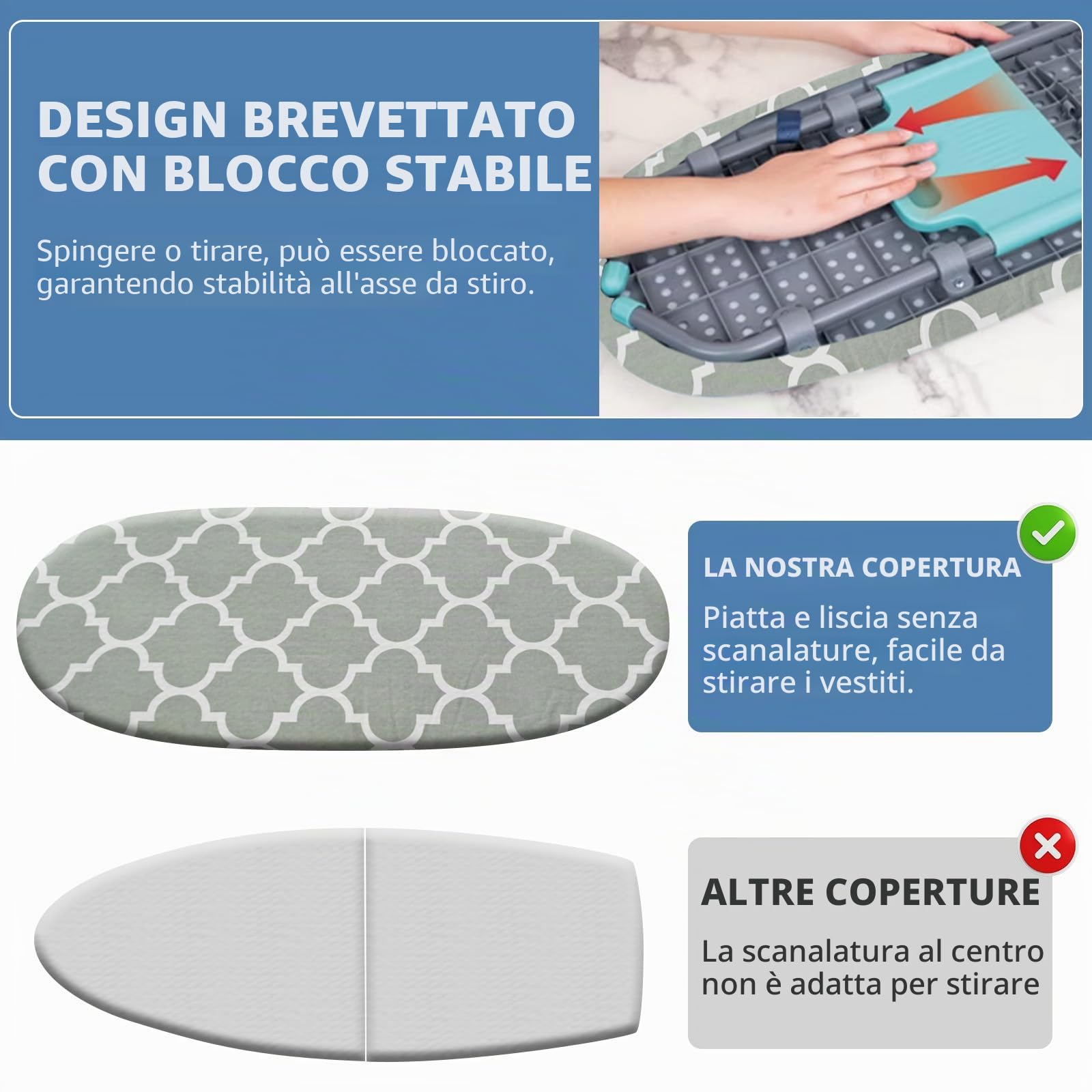 Asse da stiro pieghevole, 81 cm x 31 cm, leggero e stabile, con copertura resistente al calore e piedini antiscivolo, design salvaspazio per una stiratura efficiente (grigio)