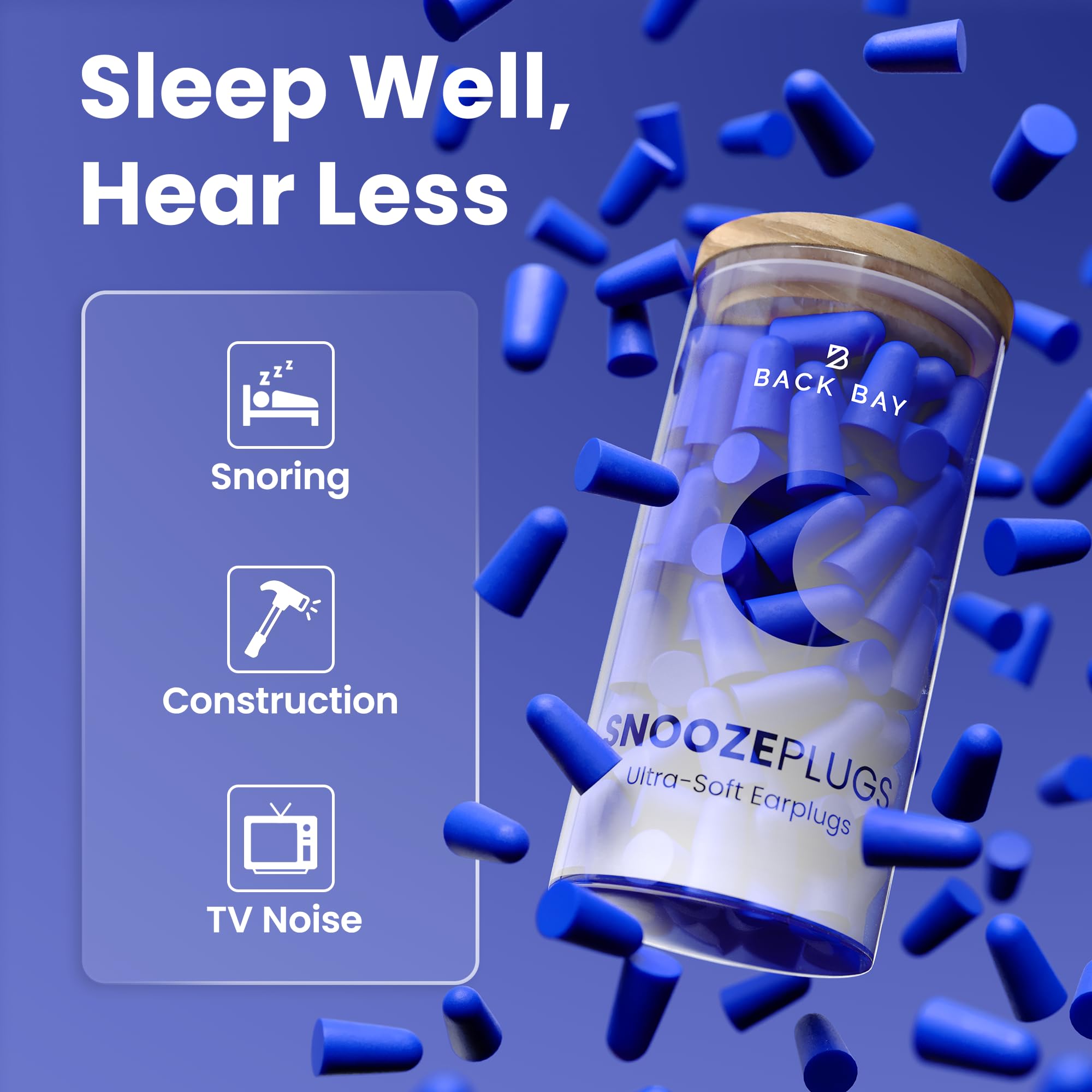 SnoozePlugs - Tapones de espuma ultra suaves para dormir, 120 cómodos tapones de espuma para los oídos para dormir de lado, 33 dB NRR, tapones nocturnos para bloquear ronquidos, cancelación de ruido