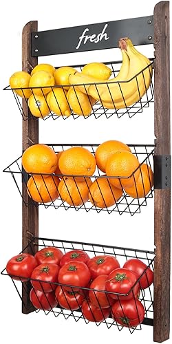 J JACKCUBE DESIGN Cesta de frutas de 3 niveles para montaje en pared, organizador de almacenamiento de frutas y verduras de alambre colgante para