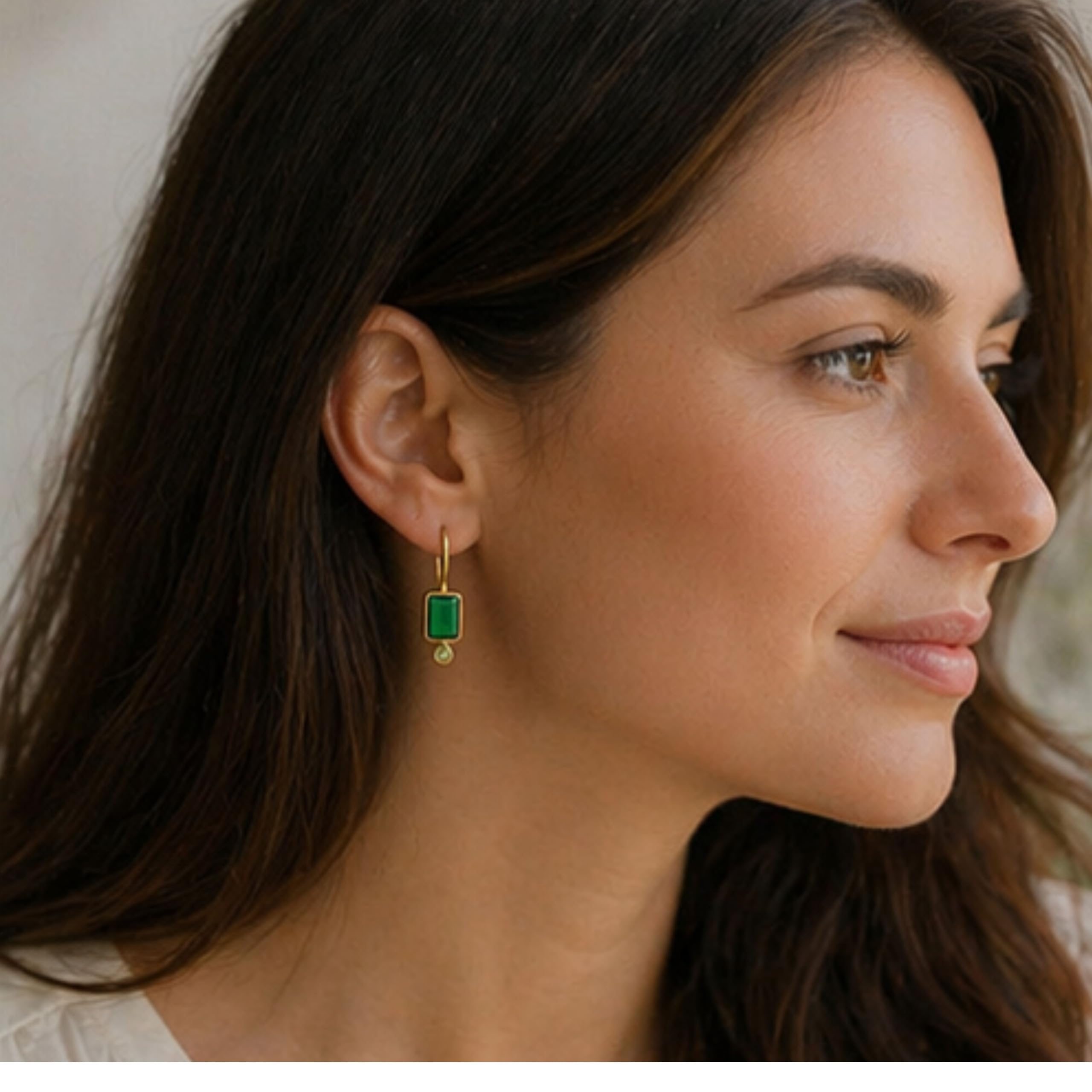 Orecchini in Argento 925 Placcato Oro con Onice Verde e Peridoto