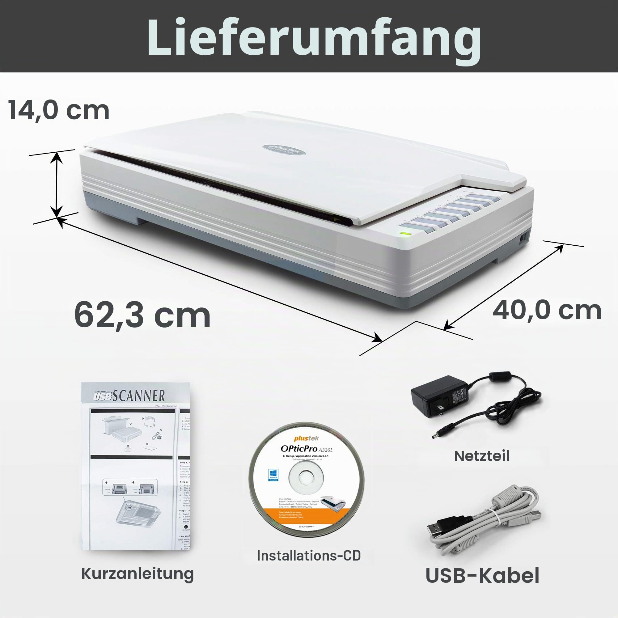 Plustek OpticPro A320E Flachbettscanner Din-A3 800 dpi CCD