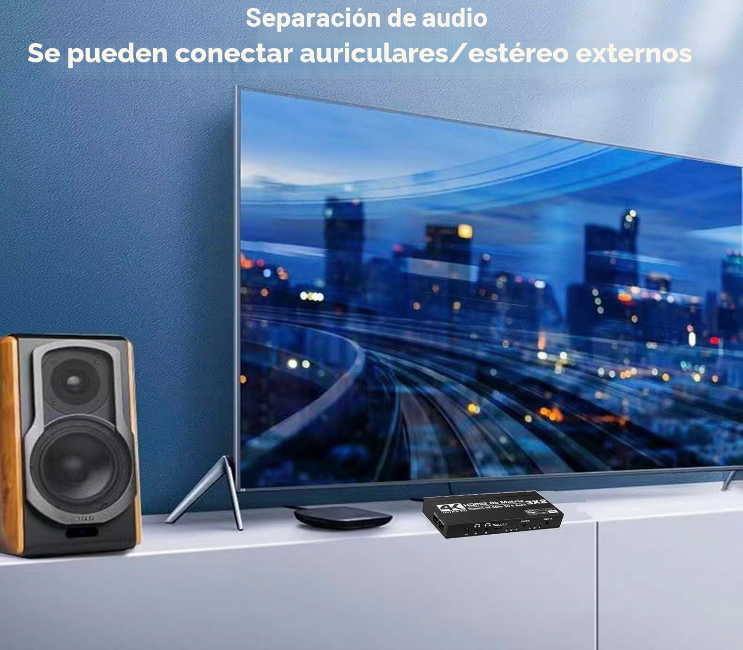 HDMI Matrix 3x2 4K 60Hz Matrix Switch 3 in 2 Out Switcher Splitter Box con extractor EDID y control remoto IR, compatible con Ultra 4K HDR, 3D/1080P, HDMI 2.0b, HDCP 2.2