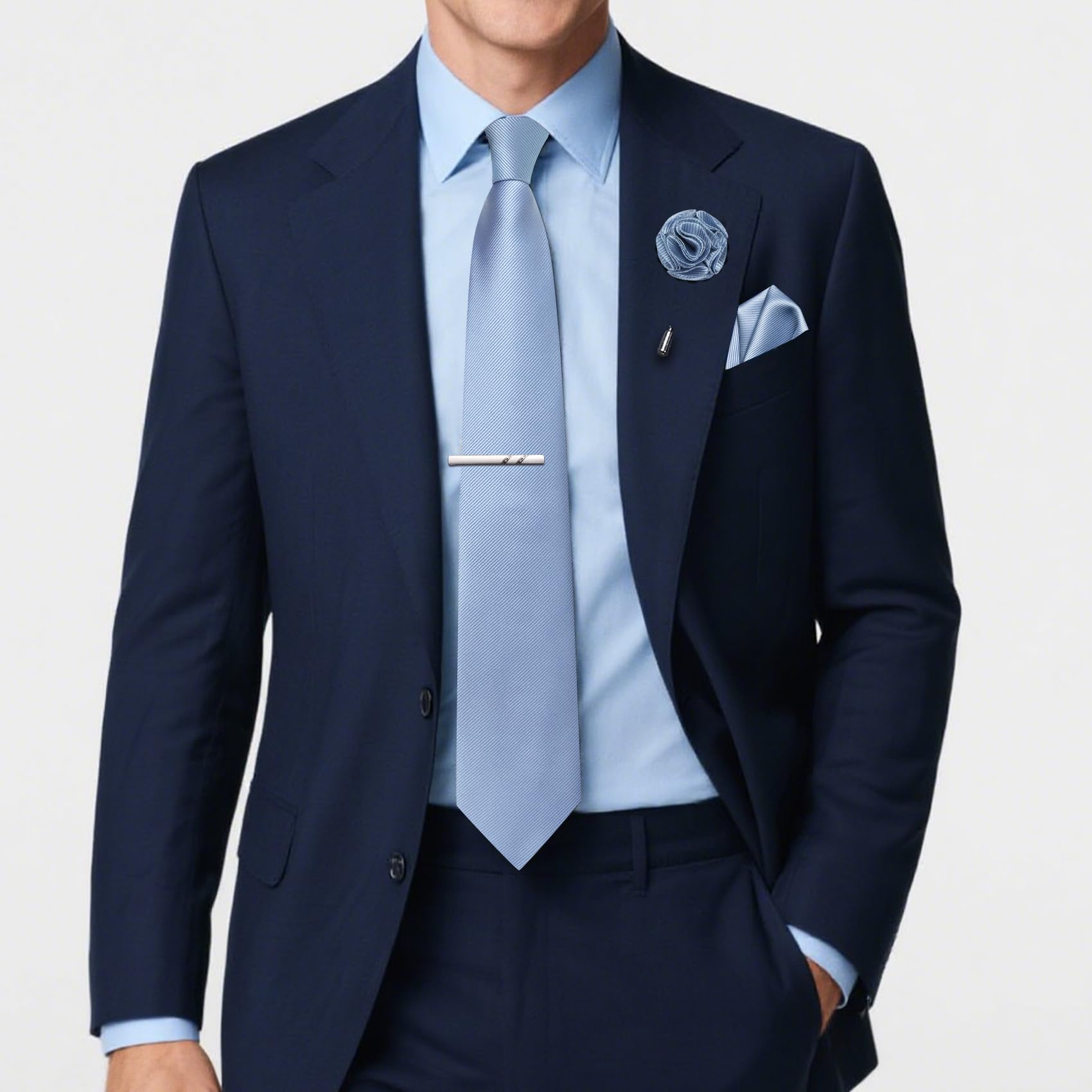 Einfarbige Krawatte für Herren, klassische gewebte Krawatte und Einstecktuch, Reversnadel, Krawattenklammer-Set für Hochzeit, Party, formelle Anlässe, 4 Stück