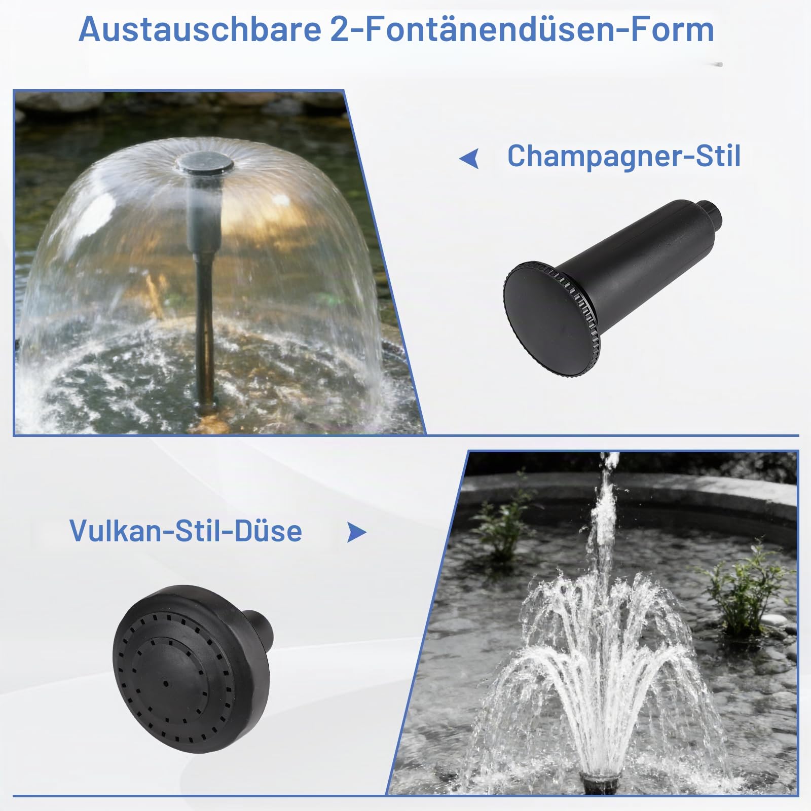 EFUTURETIME Teichpumpe 2000L/H 35W, Springbrunnenpumpe für Außen 2m Hub, Wasserspielpumpe Zimmerbrunnen mit 5m Kabel, Pumpe für Gartenteich Fontänen, 2 Düsentypen für Perfekte Wasserlandschaft