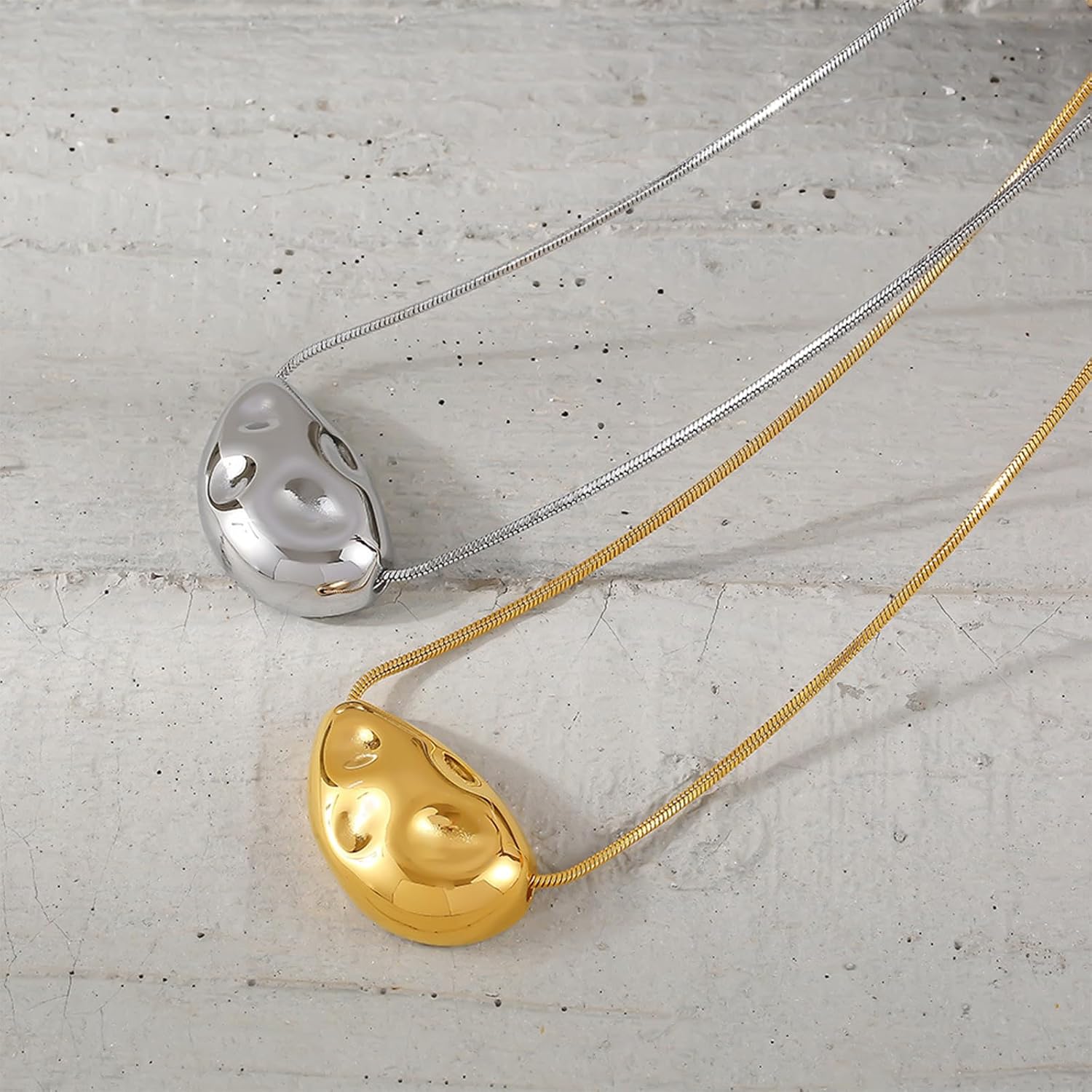 Jean Beau Chunky Irregular Textured Pendant Long Necklace for Women, Statement Trendy Stainless Steel Chain Necklaces Prom Fashion Jewelry Gift - Image 5