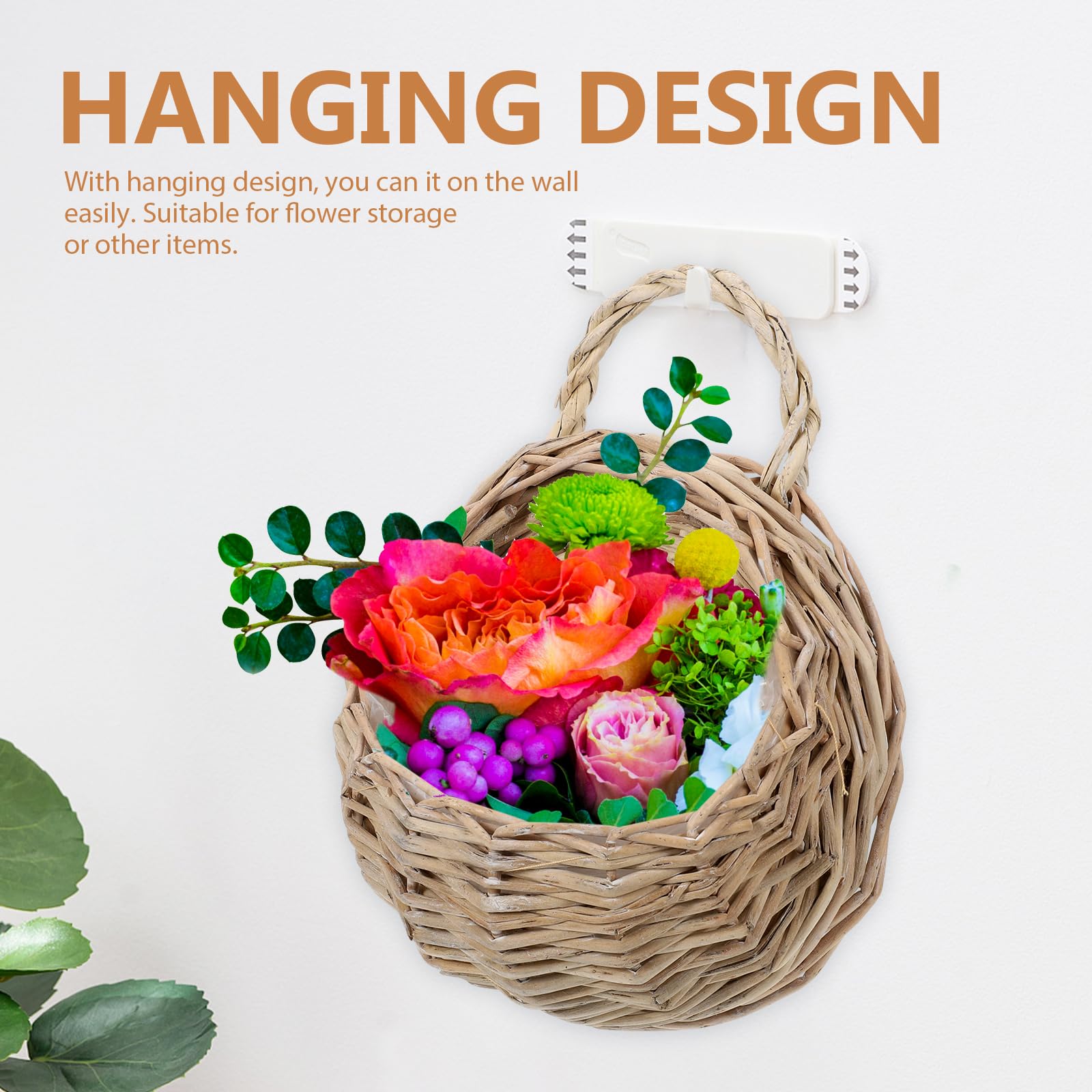 Tofficu 2 Piezas Cesta Flores ratán para Colgar en la Pared Artificial Flowers cestas almacenaje contenedor Verduras decoración Frutas Maceta orquídeas plantador Aire