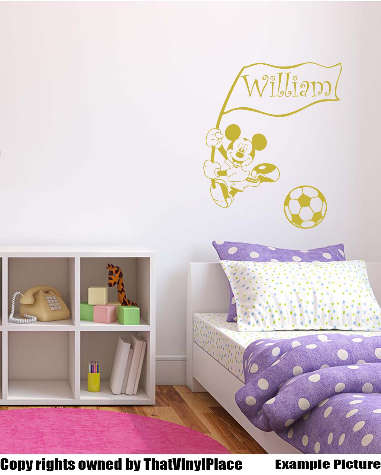 Mickey mouse with your chosen name 60 cm x 50 cm Colour Metalic Gold Childs Disney, flag, ball, basketball, football, Any Name, Personalised Name, Bedroom, Children Room Stickers, Car vinyl, Windows and Wall Sticker, Wall Windows Art, Decals, Ornament Vinyl Sticker sold by 4Printer