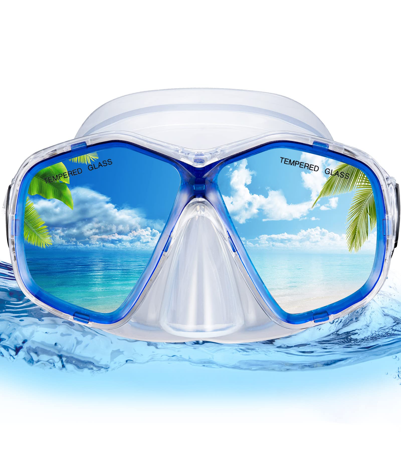 RABIGALA Snorkel Mask for Adult Diving mask Swim Goggles Anti-Fog Snorkeling mask for Swimming Snorkeling Scuba Diving for Youth Men Women (Blue)