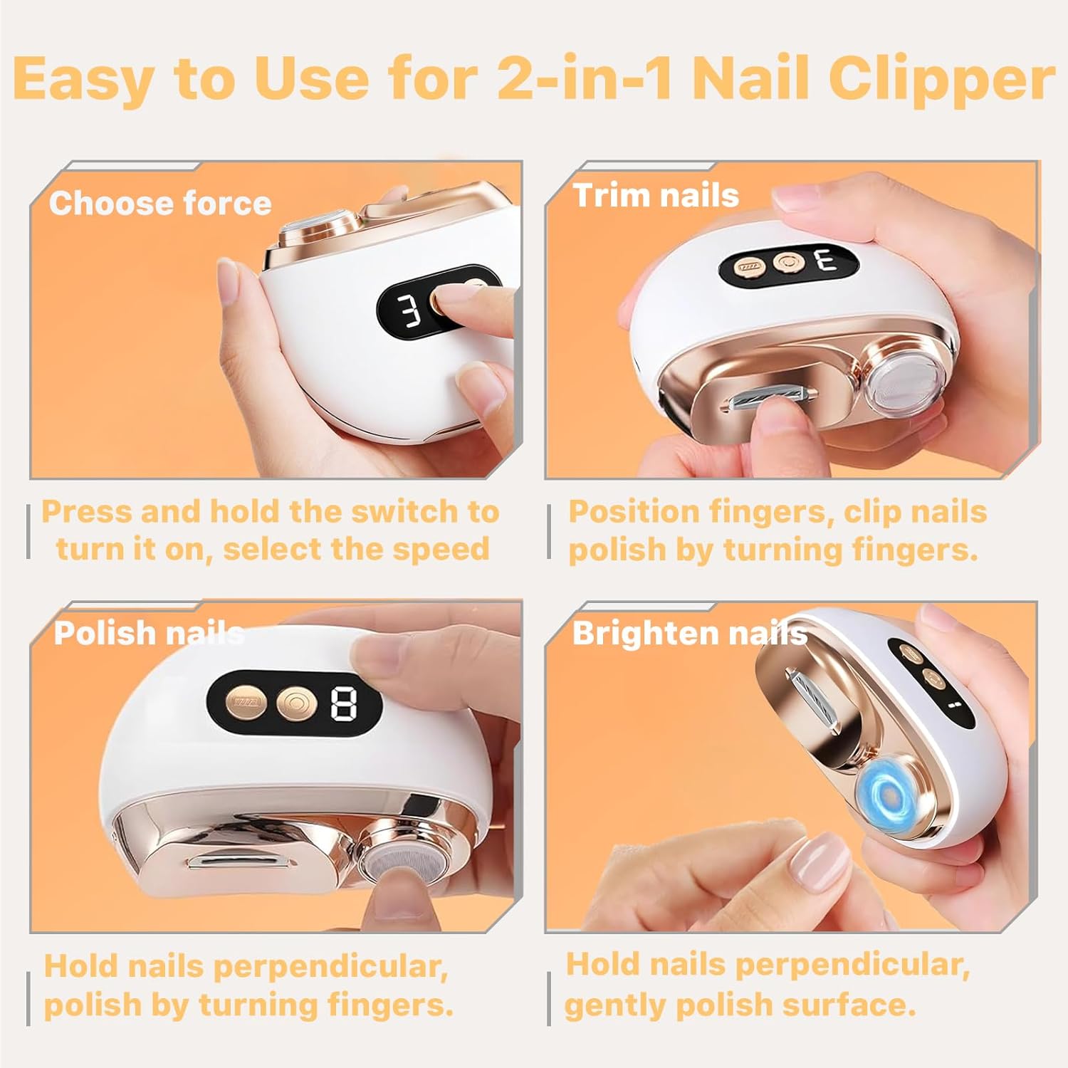 Electric Nail Clipper, Electric Nail Clippers for Seniors, 2026 3 in 1 Electric Automatic Nail Clipper for Adults，Kids with Polishing and 3 Speeds (White)