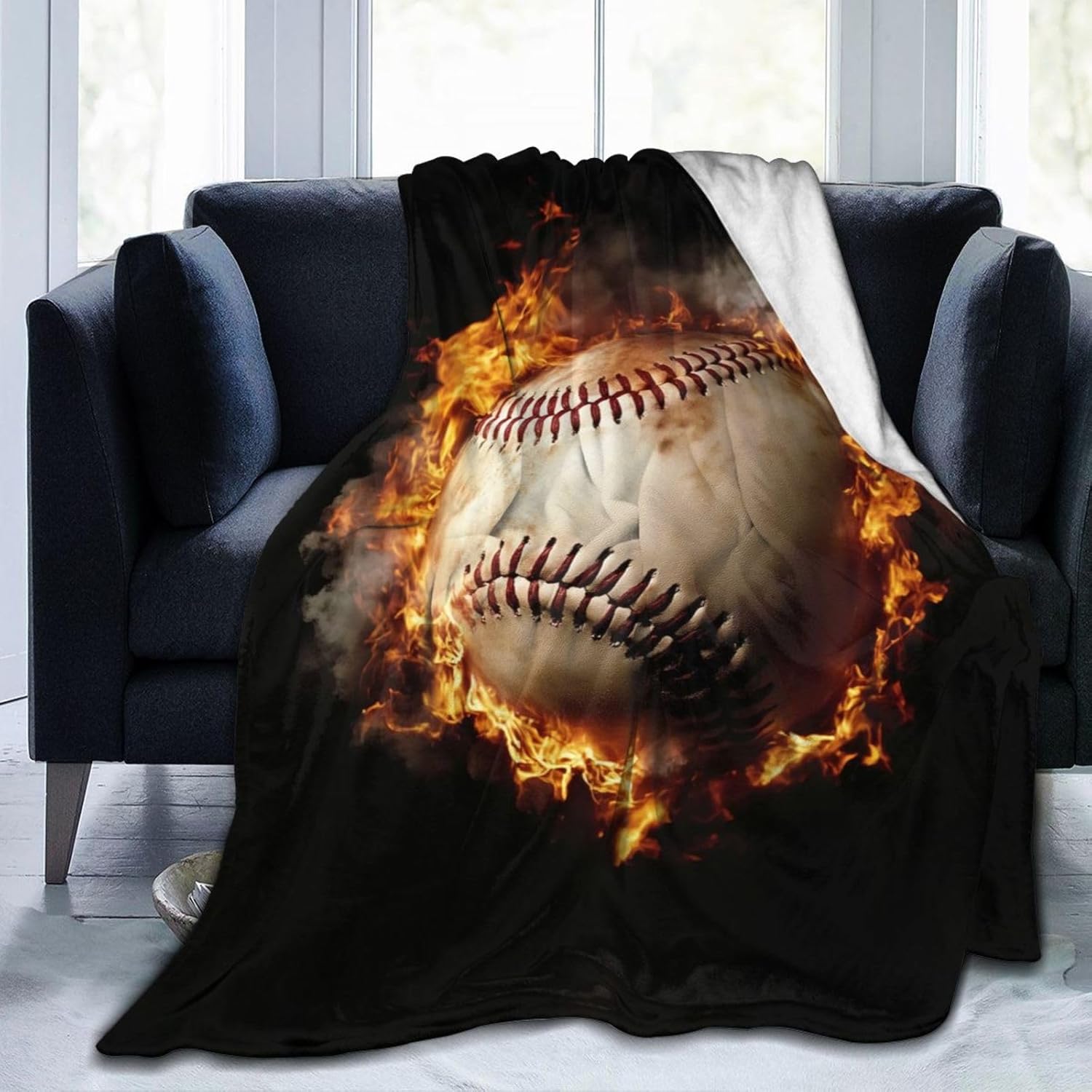 Baseball Art Print Super Soft Flannel Blanket Throws for Bed Sofa Room Decor Women Men Gift 80"x60"