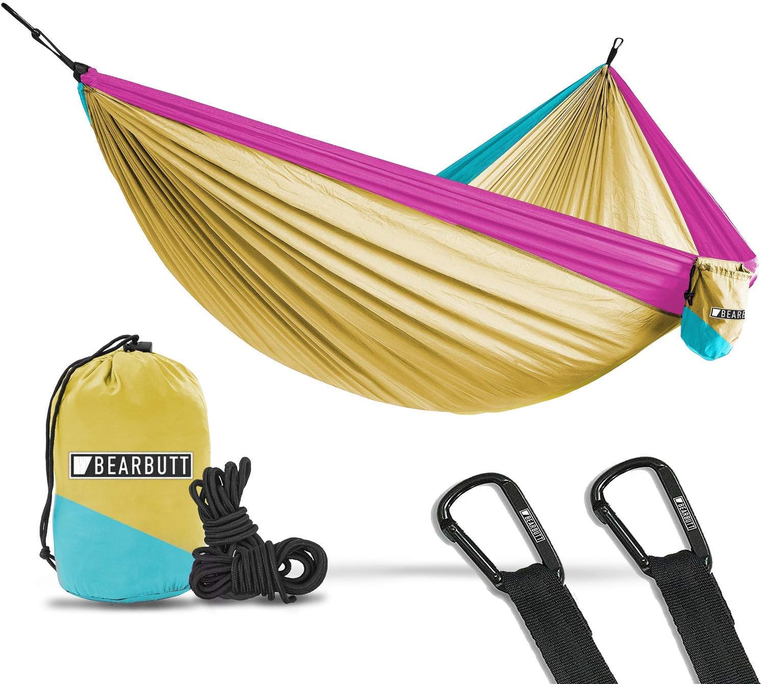 2 Person Hammock - Camping Hammock - 500 lbs Capacity - Yellow/Sky Blue/Pink - 1.5 lbs - 72" x 72"