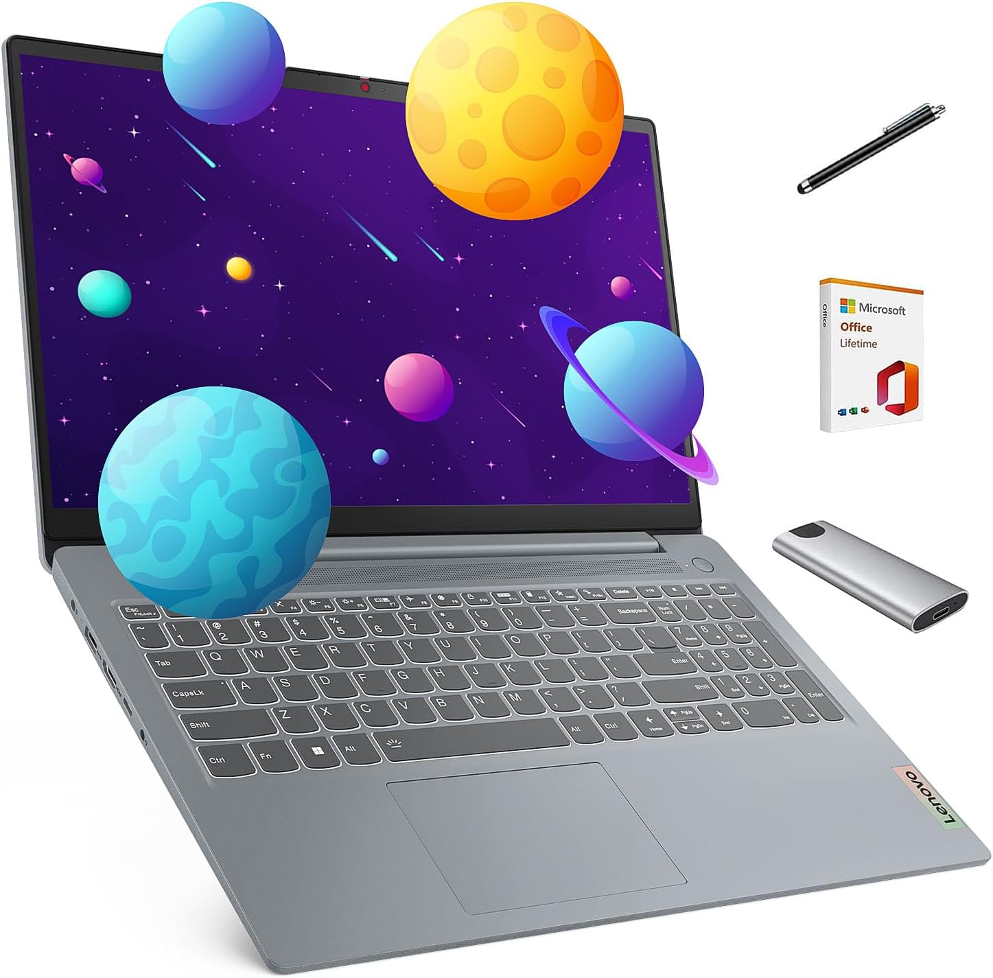 Lenovo IdeaPad Slim 3 Laptop, 15.6" FHD Touchscreen Laptop, 8-Core AMD Ryzen 7 5825U, 16GB RAM, 1TB SSD, Keypad, SD Card Reader, Portable SSD + 2019 Lifetime Office + Stylus Pen, Win 11 Home