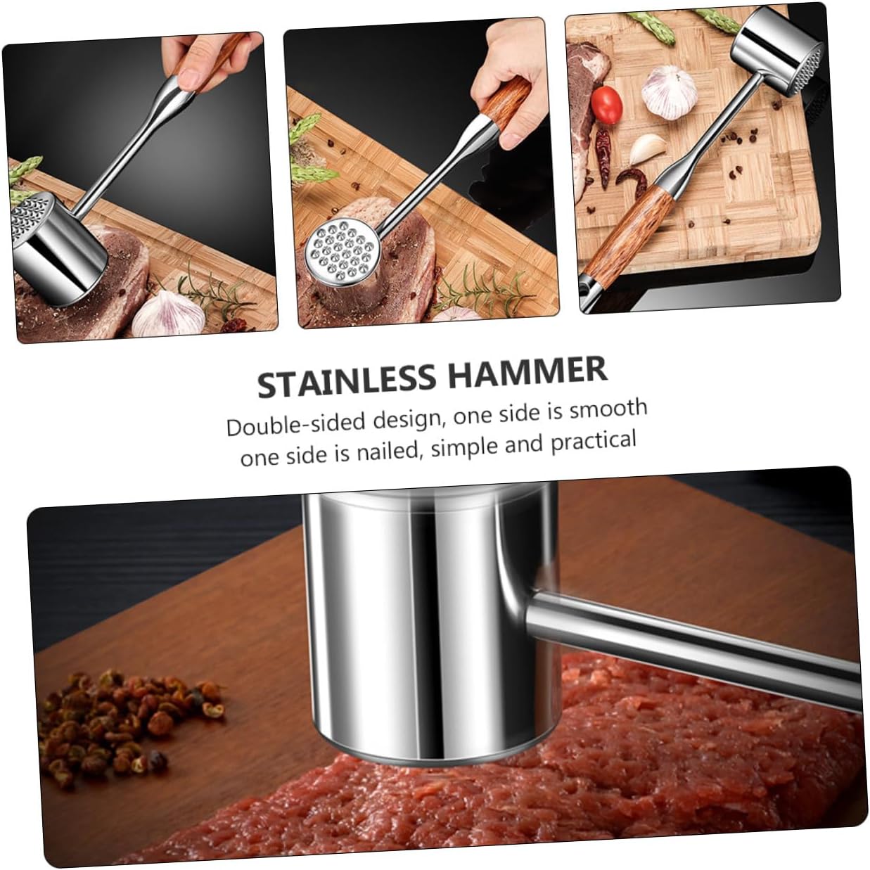 LIFKOME 304 Stainless Steel Meat Tenderizer Mallet, Double-sided Beef Hammer Kitchen Tool for Home Cooking and Steak Preparation Random Color