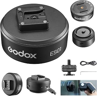 GODOX ES01 電動マグネット式吸盤スタンドは、真空吸着技術とType-C充電ポートを備え [並行輸入品] | 電動吸盤、1/4インチコールドシューマウント、USB-A - USB-C充電ケーブル、六角レンチが付属します。マグネット式コールドシューマウントは、GODOX IT32などの小型フラッシュに対応し、耐荷重は0.6kgです