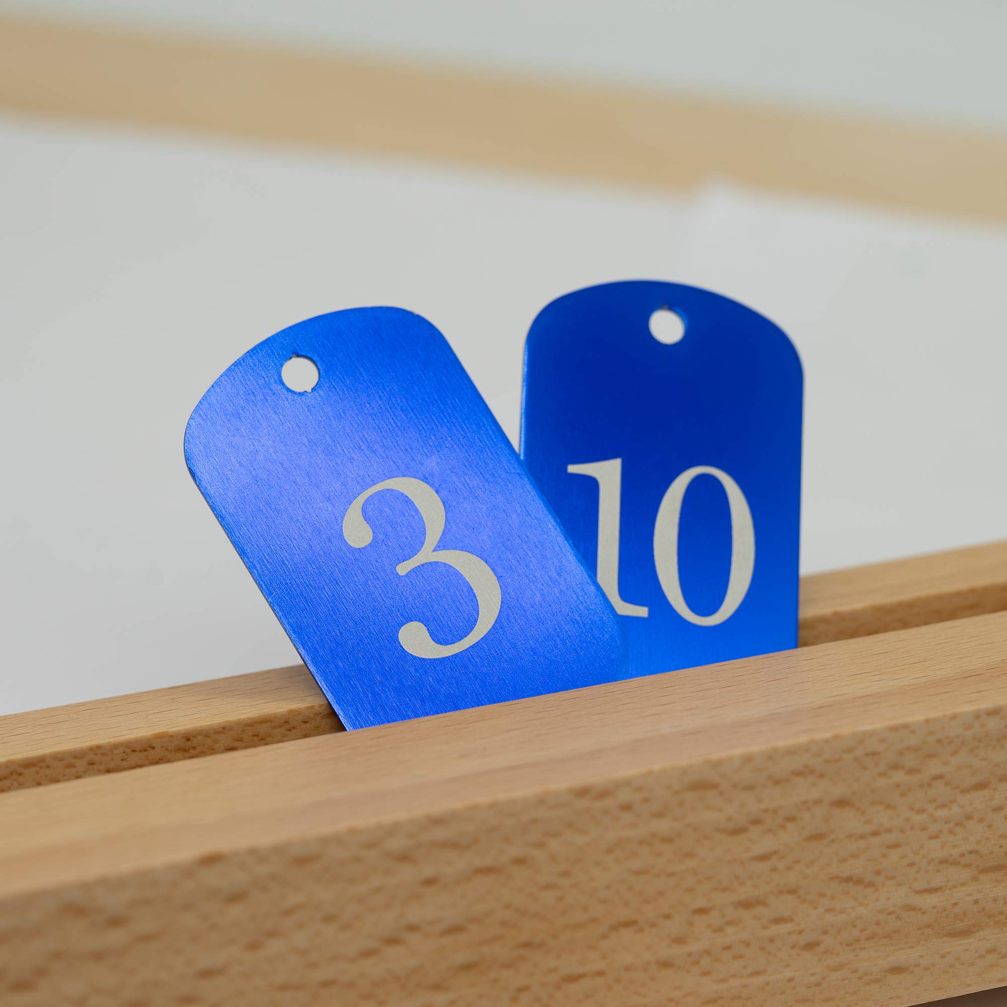 Medagliette identificative con numeri incisi, in alluminio, con anello portachiavi (1-25, blu)