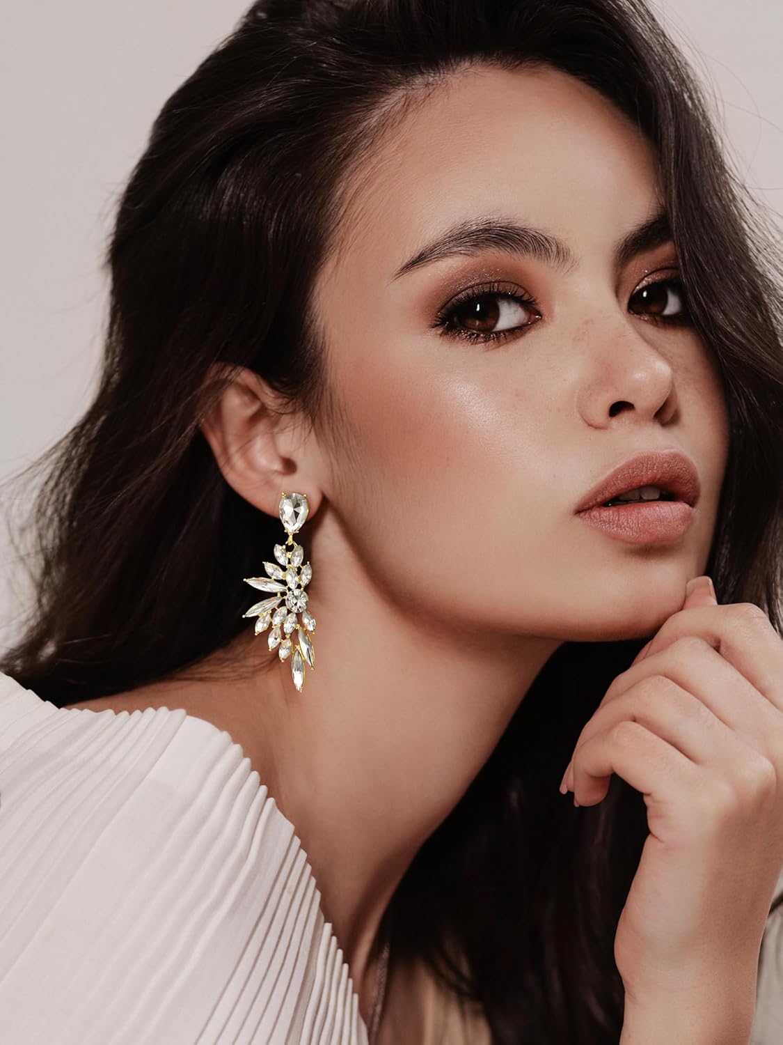 SWEETV Rhinestone Dangle Earrings for Women, Crystal Statement Drop Earrings,Chandelier Wedding Bridal Earrings for Brides, Prom Formal Party - Image 2